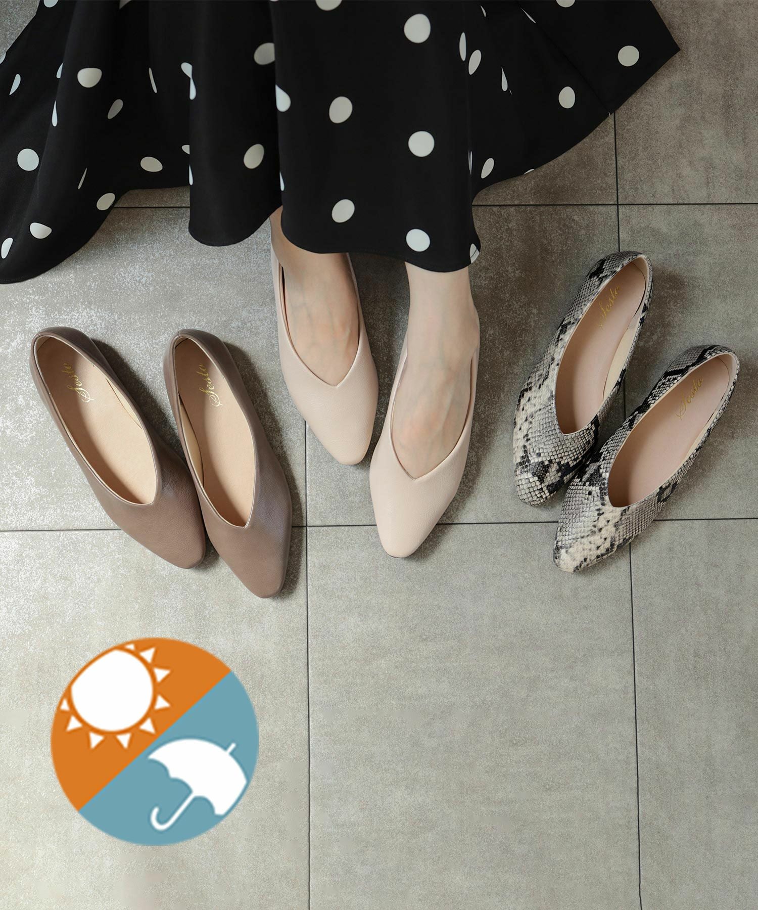 生活防水対応Vカットフラットレインパンプス/オールウェザーパンプス/晴雨兼用 一部4月中旬入荷予定