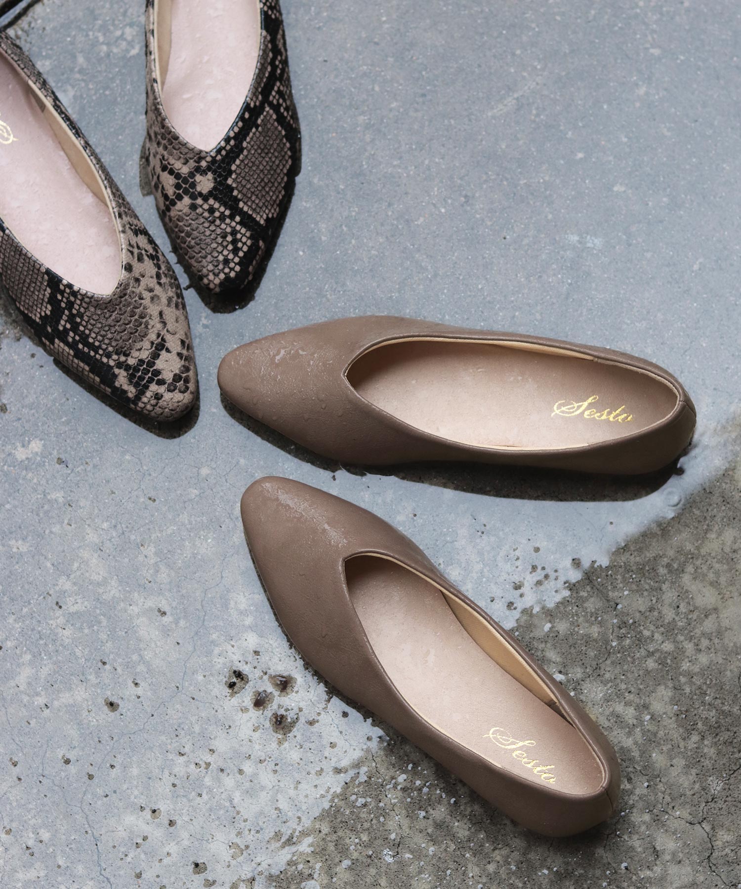 生活防水対応Vカットフラットレインパンプス/オールウェザーパンプス/晴雨兼用 一部4月中旬入荷予定