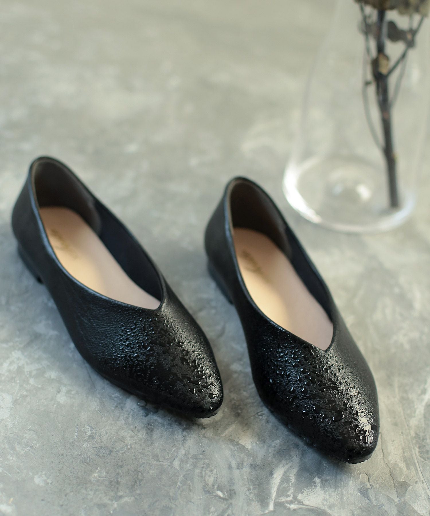 生活防水対応Vカットフラットレインパンプス/オールウェザーパンプス/晴雨兼用 一部4月中旬入荷予定