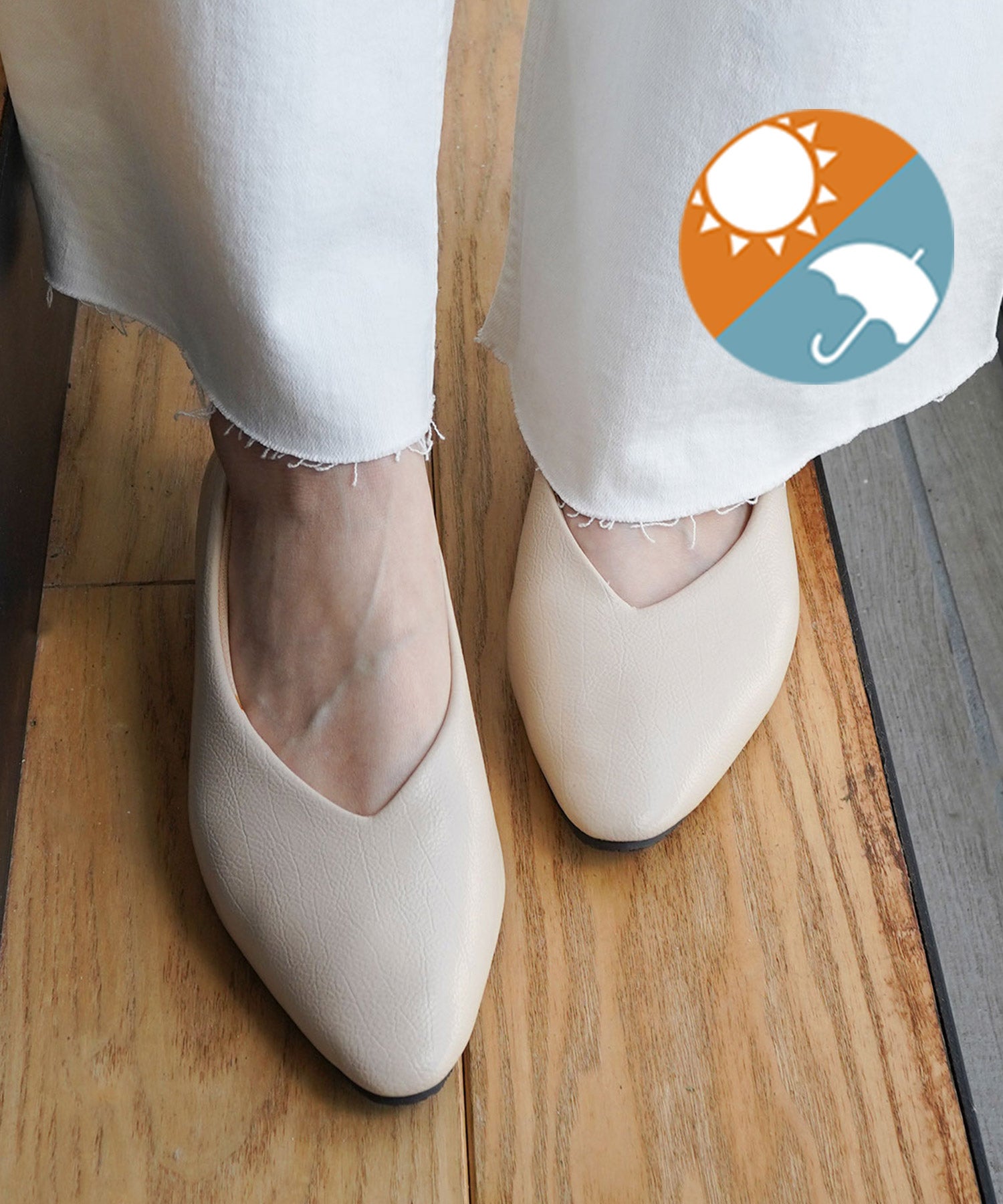 生活防水対応Vカットフラットレインパンプス/オールウェザーパンプス/晴雨兼用 一部4月中旬入荷予定