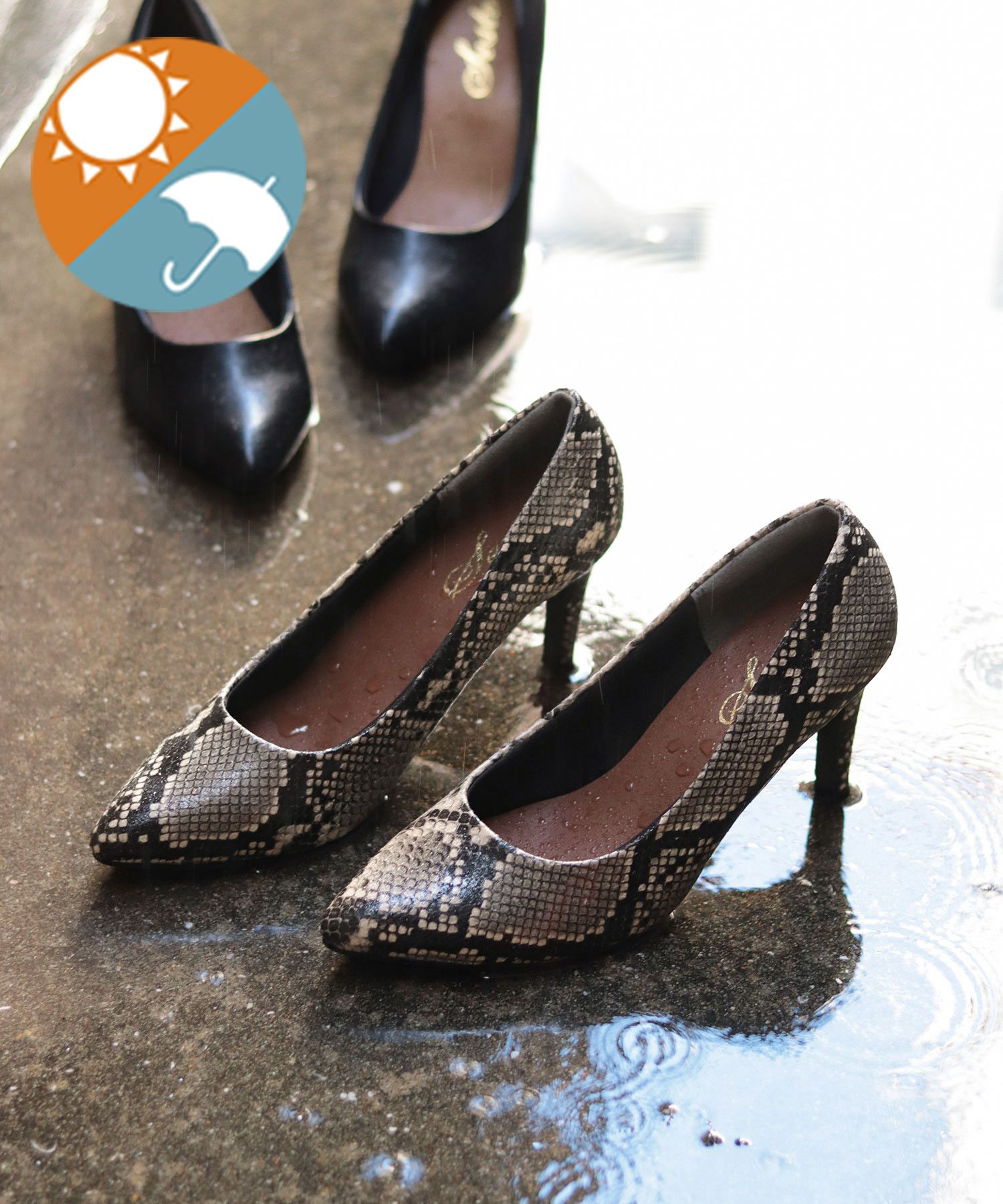 生活防水対応&削れにくいかかとゴム使用のレインパンプス/オールウェザーパンプス/晴雨兼用