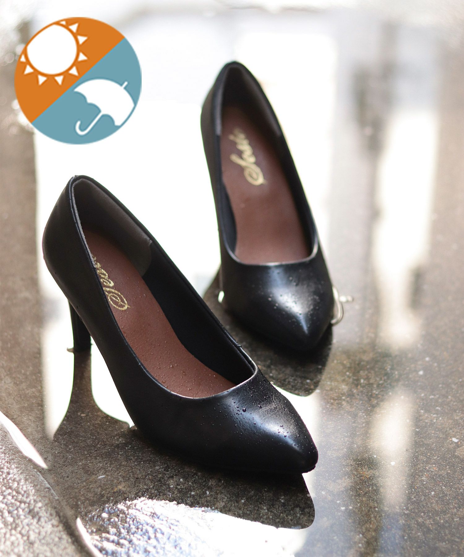 生活防水対応＆削れにくいかかとゴム使用のレインパンプス/オールウェザーパンプス/晴雨兼用