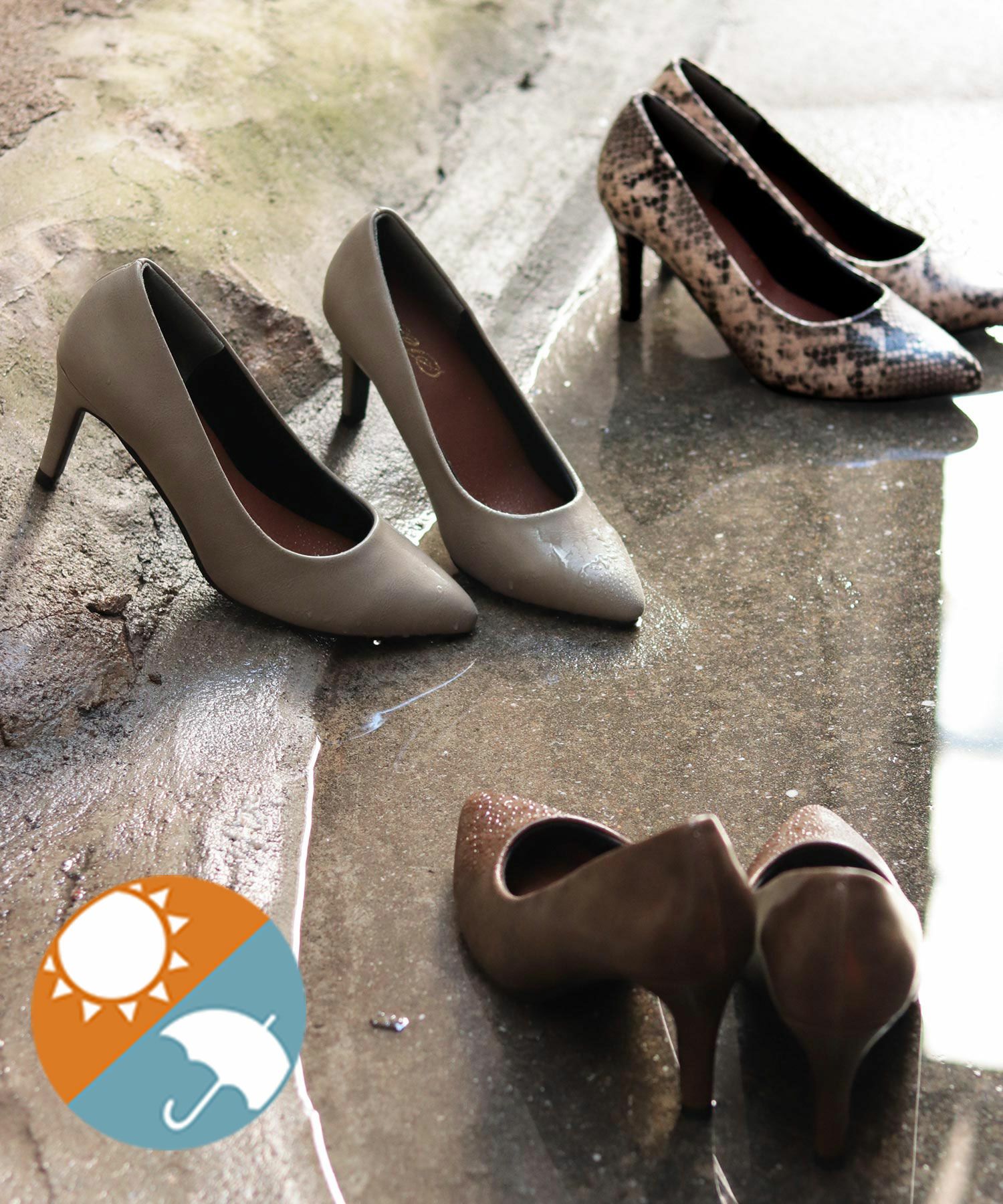 生活防水対応&削れにくいかかとゴム使用のレインパンプス/オールウェザーパンプス/晴雨兼用