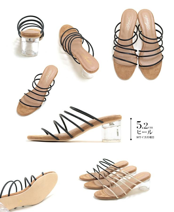 メニ―ストラップクリアヒールミュールサンダル▲返品交換不可