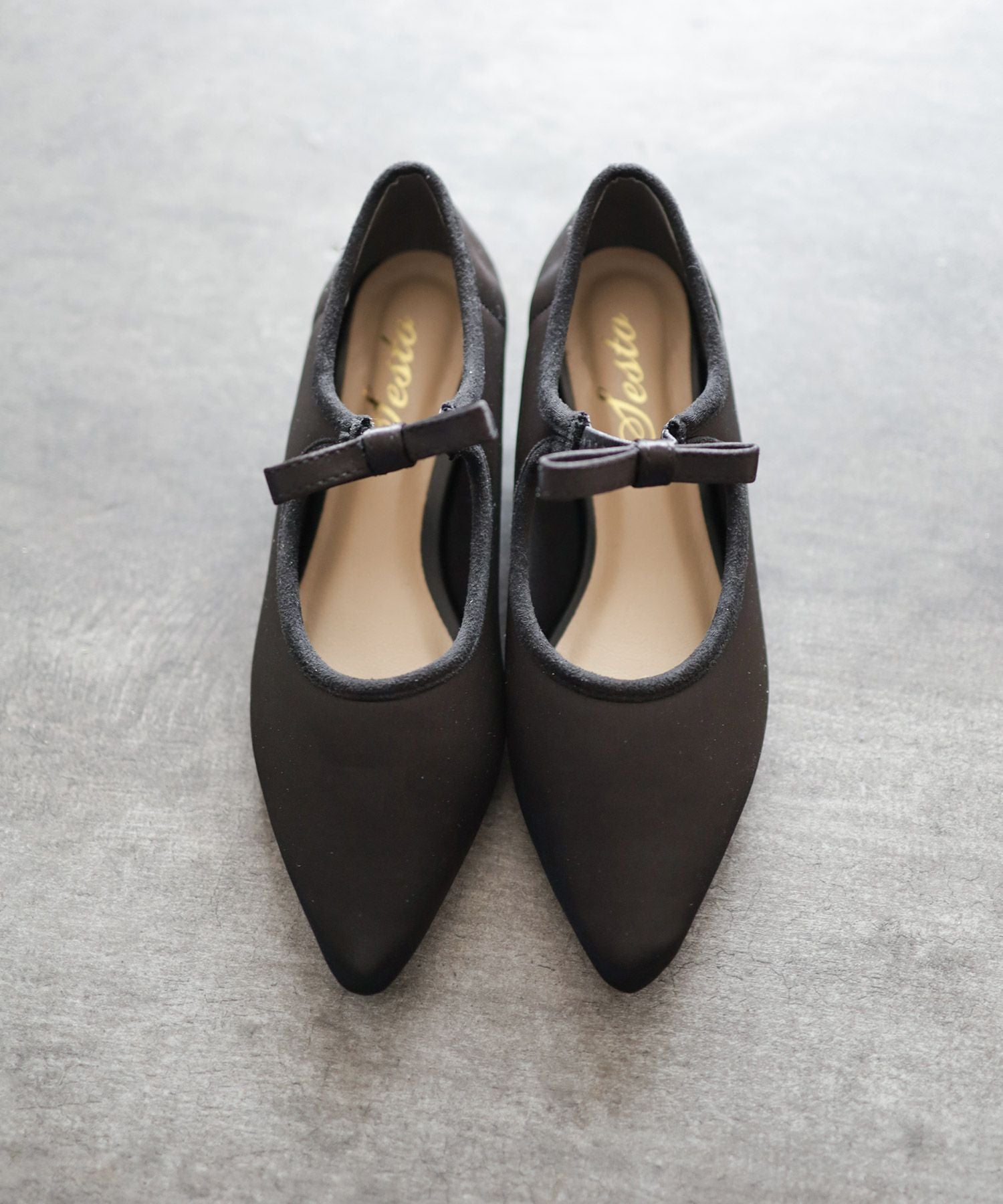 フロッキードットシースルーのリボンストラップローヒールパンプス 一部4月上旬入荷予定