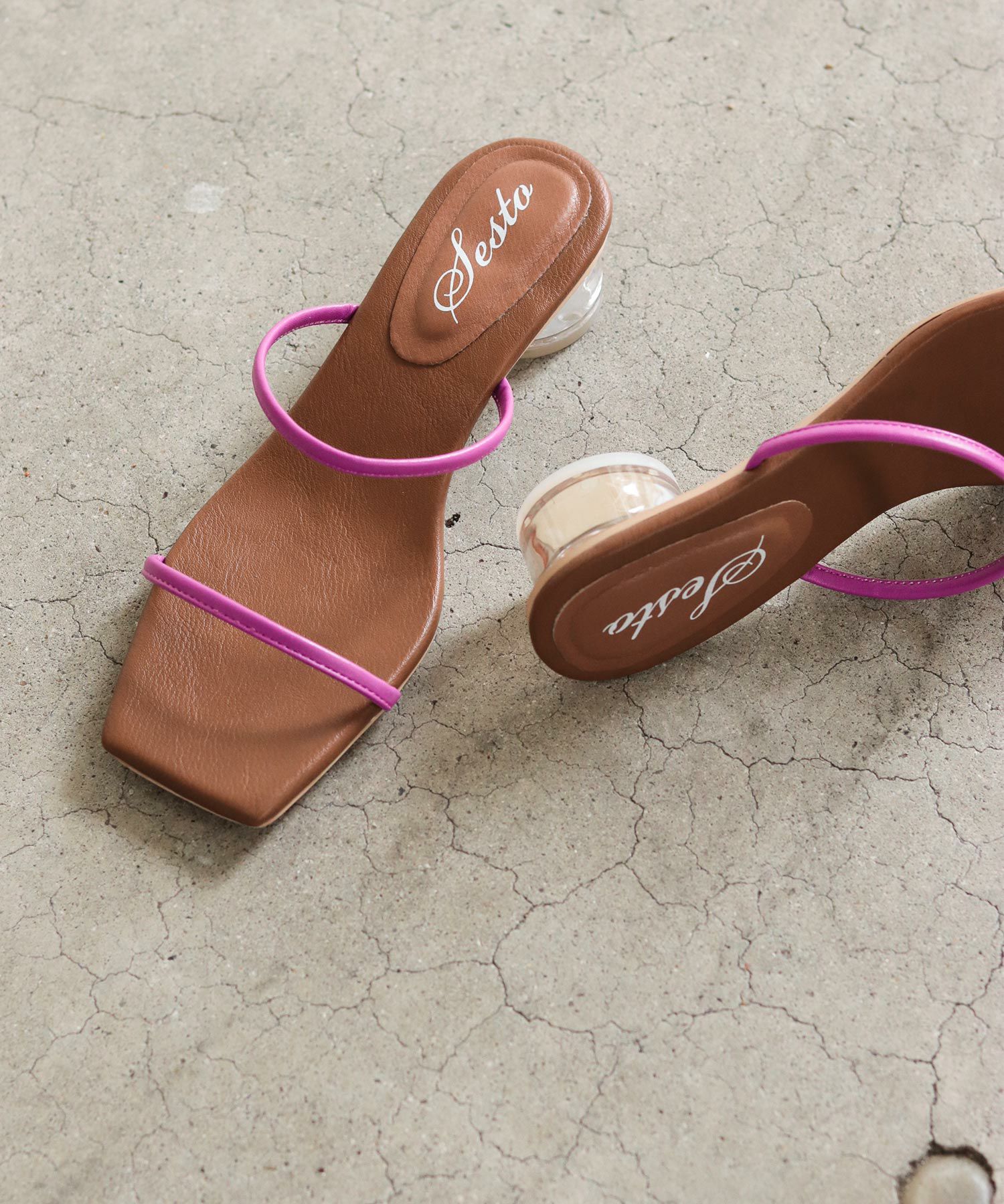 クリアヒールダブルストラップミュールサンダル▲返品交換不可