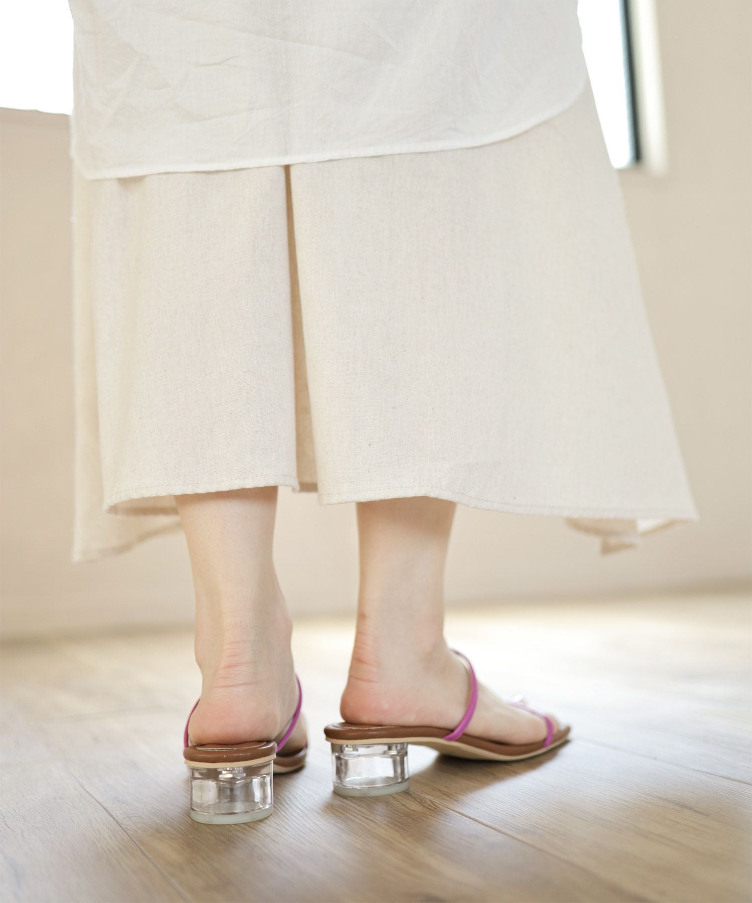 クリアヒールダブルストラップミュールサンダル▲返品交換不可