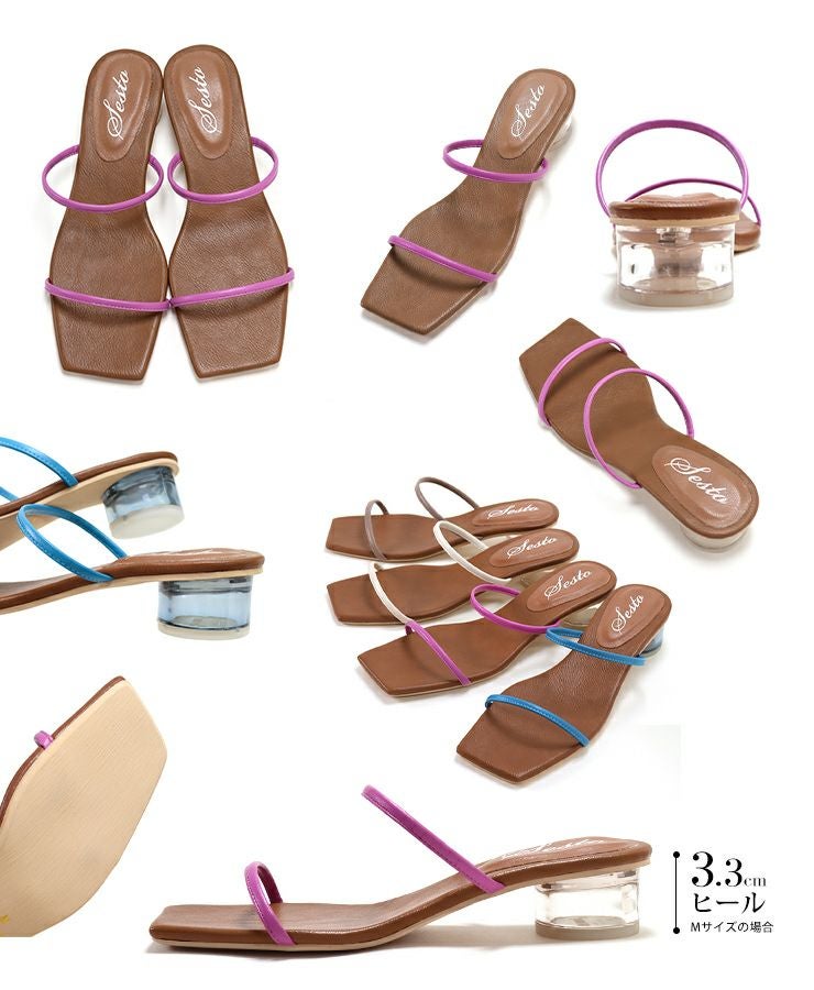 クリアヒールダブルストラップミュールサンダル▲返品交換不可