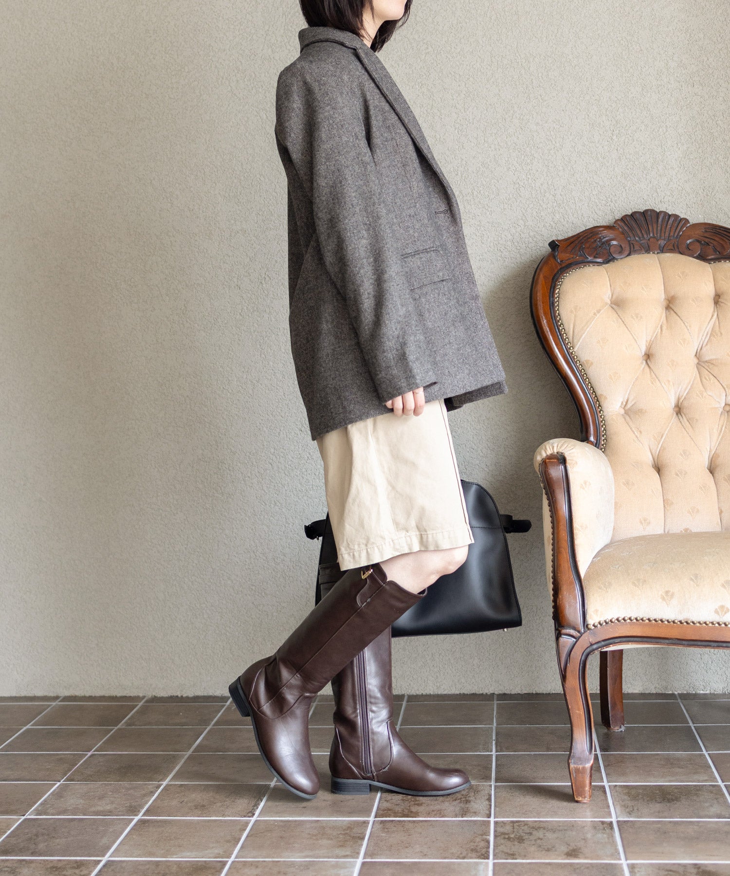 サイドベルトのジョッキーブーツ/ロングブーツ ▲返品不可