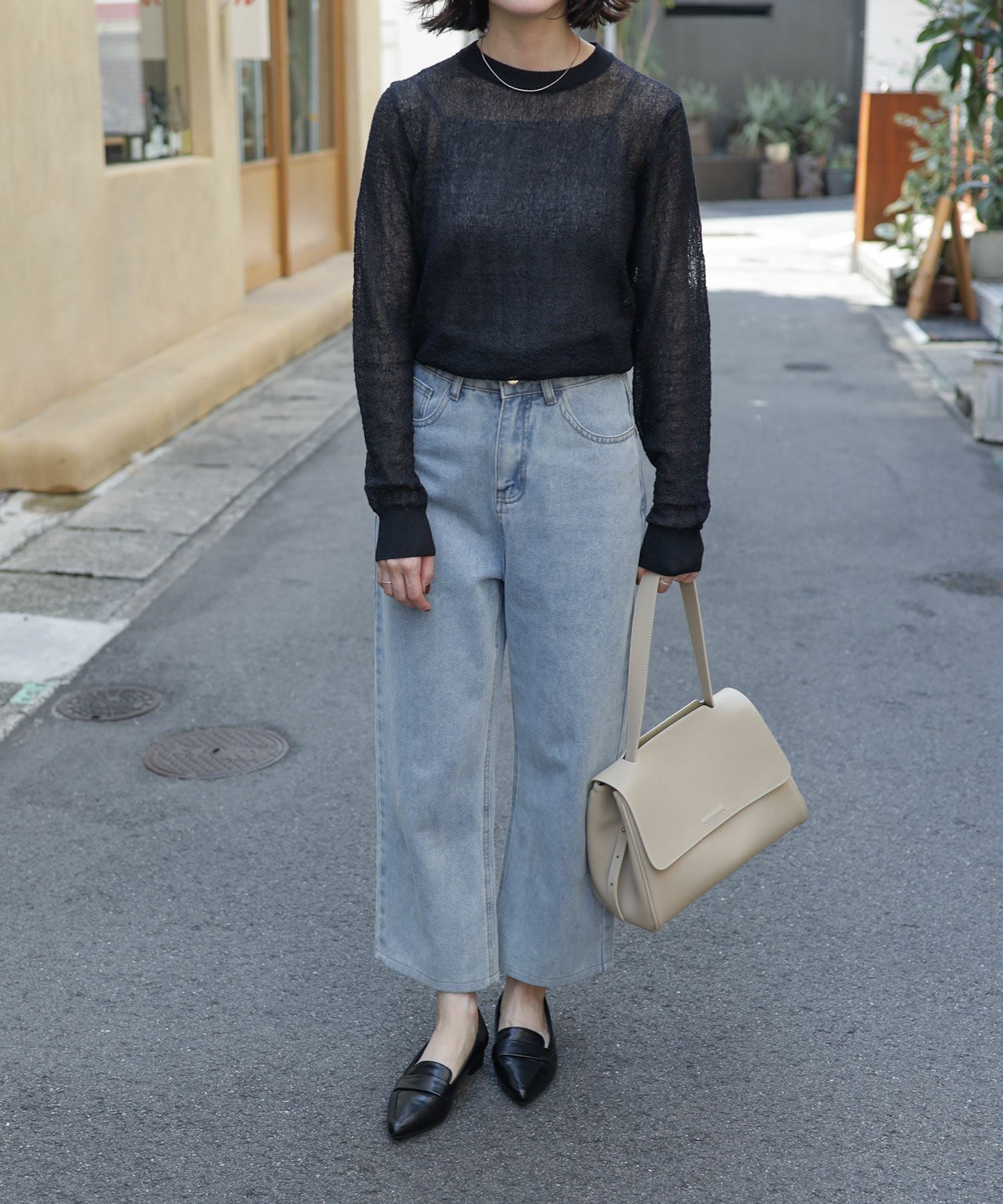 ポインテッドトゥローヒールローファーパンプス