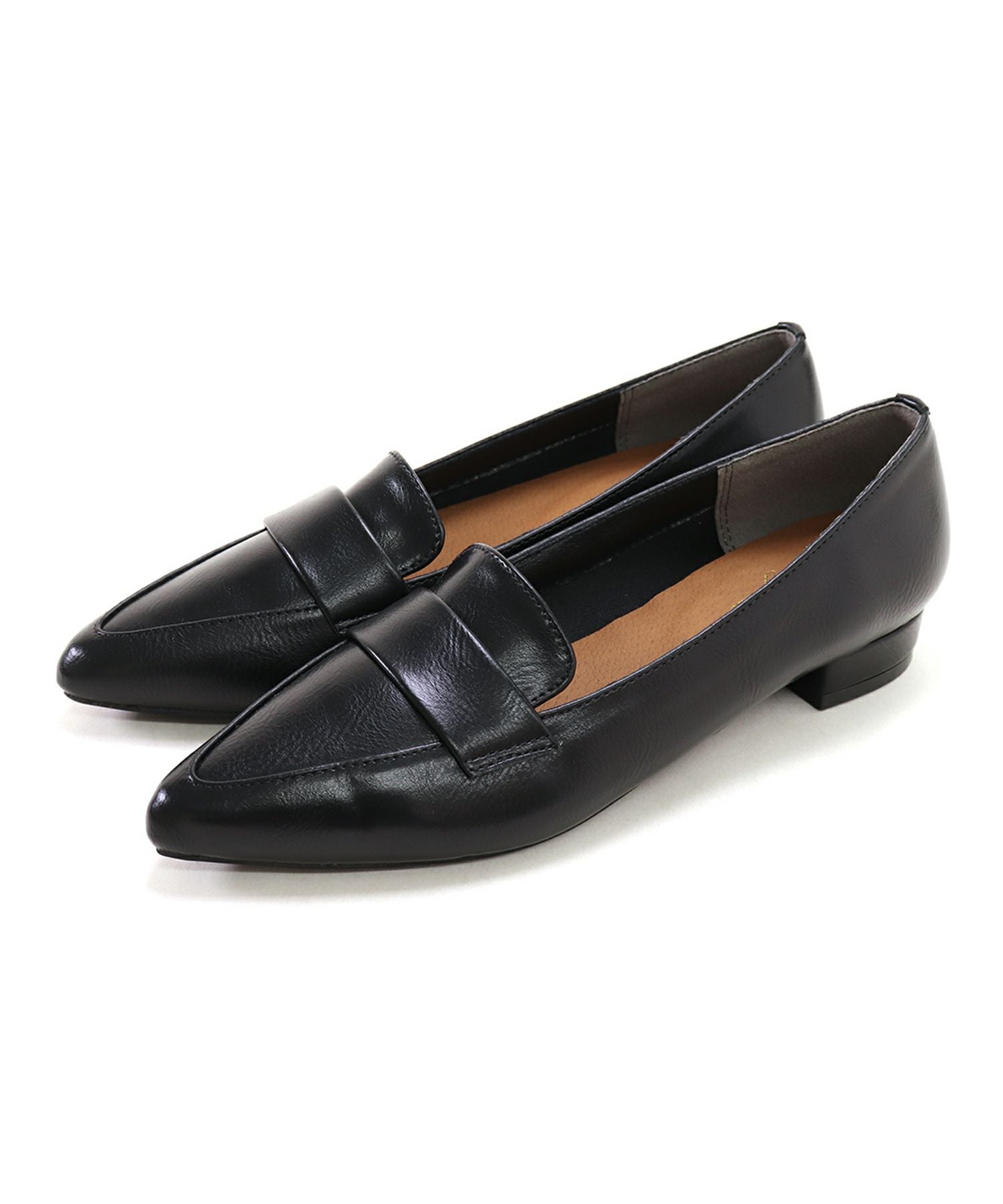 ポインテッドトゥローヒールローファーパンプス