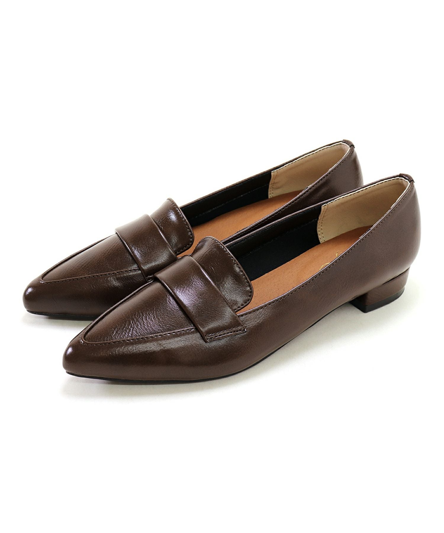 ポインテッドトゥローヒールローファーパンプス