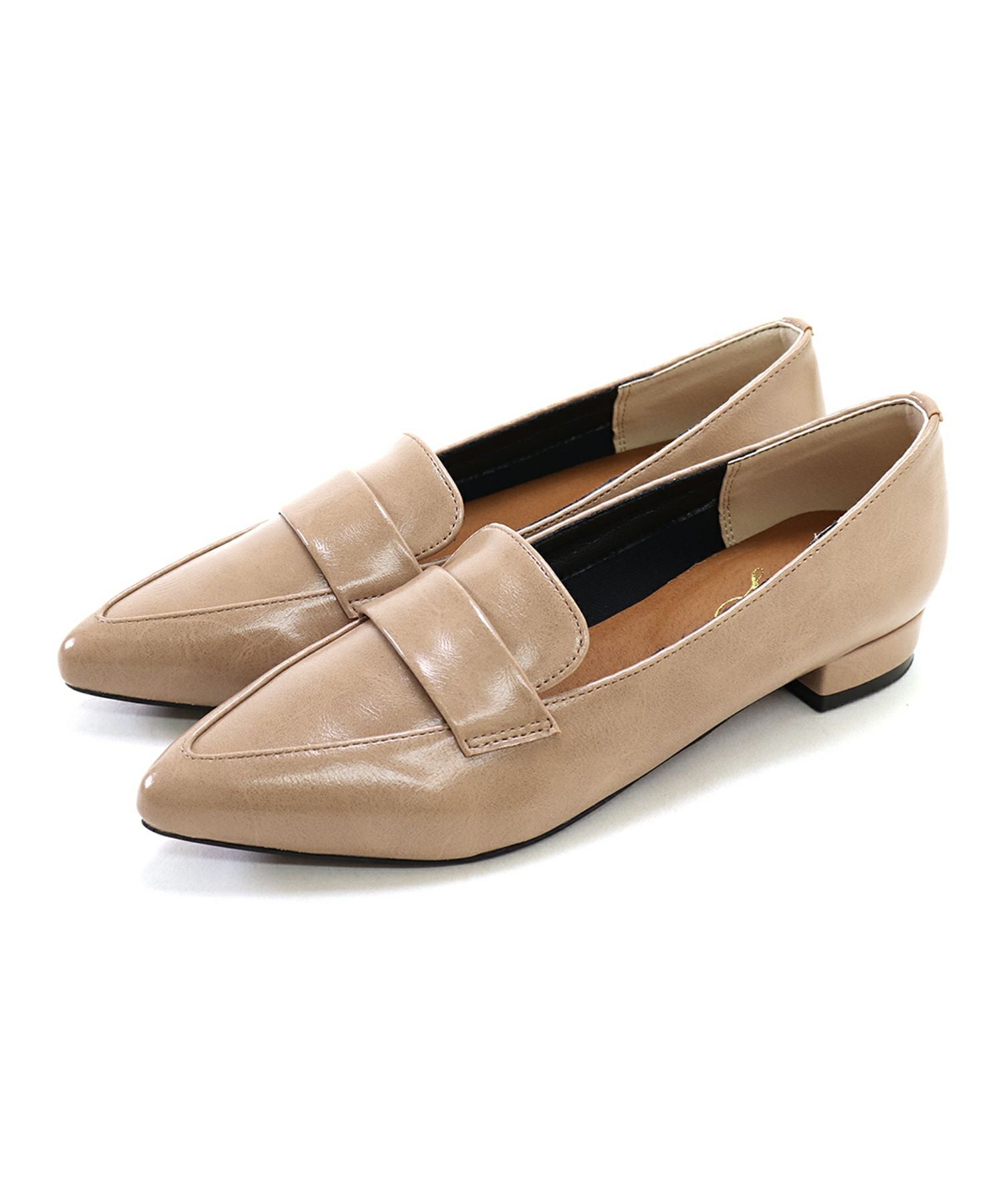 ポインテッドトゥローヒールローファーパンプス