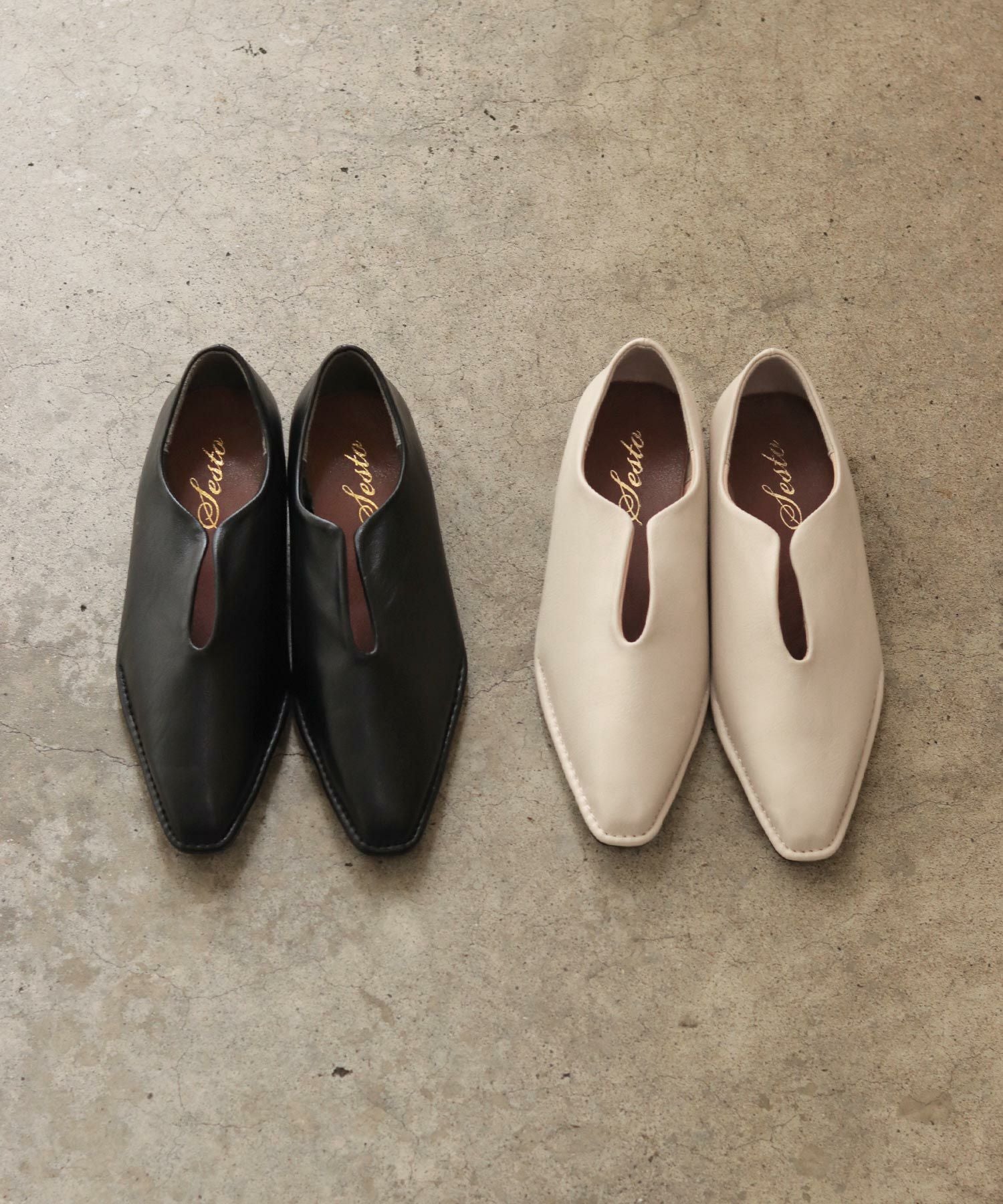 ステッチデザインローヒールVカットマニッシュパンプス