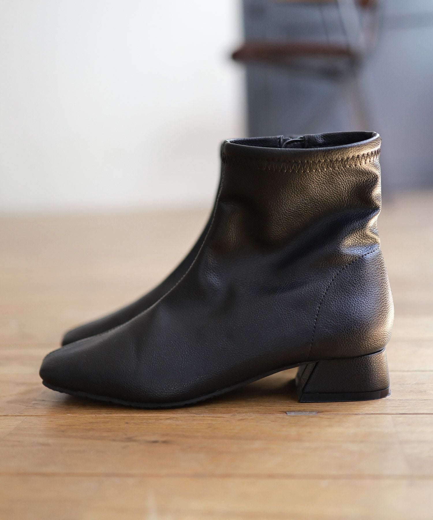 生活防水!レイン仕様スクエアトゥローヒールショートブーツ 一部4月中旬入荷予定