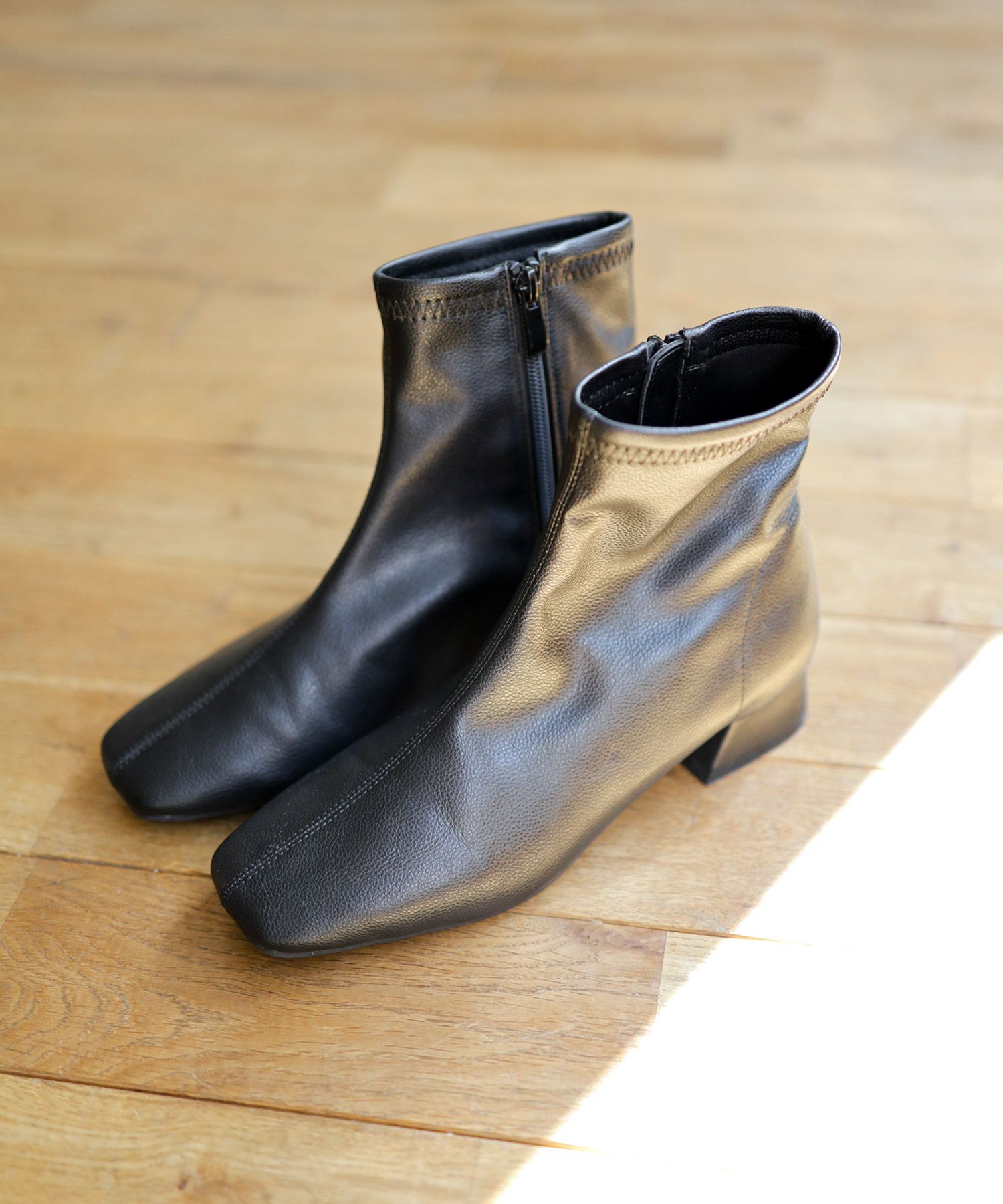 生活防水!レイン仕様スクエアトゥローヒールショートブーツ 一部4月中旬入荷予定