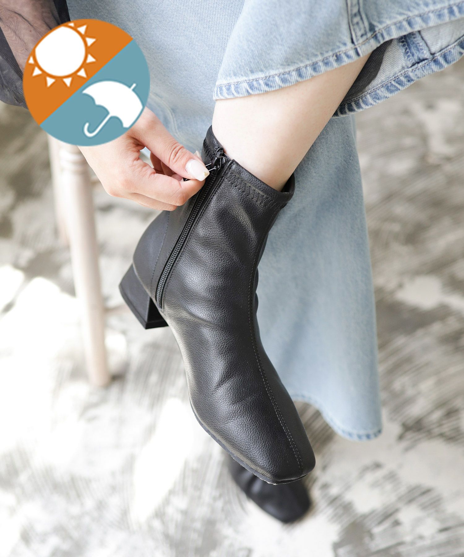 生活防水！レイン仕様スクエアトゥローヒールショートブーツ 一部4月