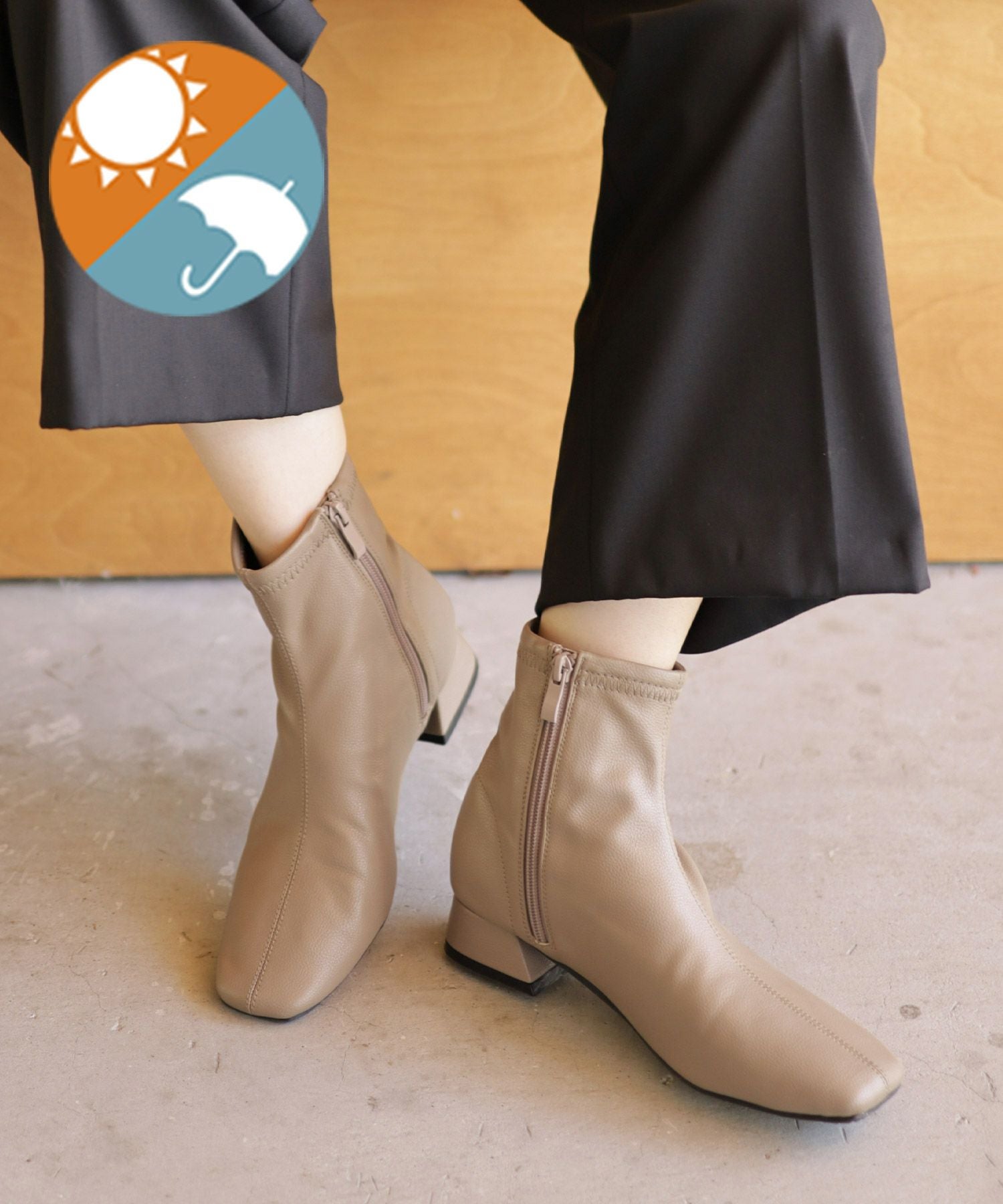 生活防水！レイン仕様スクエアトゥローヒールショートブーツ 一部4月中旬入荷予定