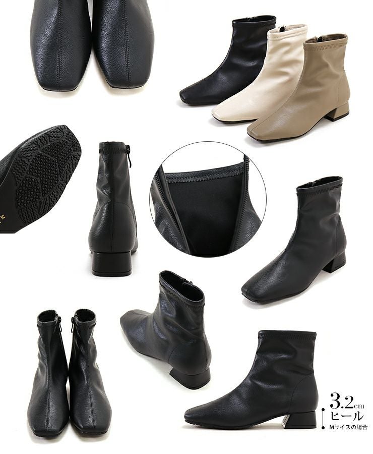 生活防水!レイン仕様スクエアトゥローヒールショートブーツ 一部4月中旬入荷予定