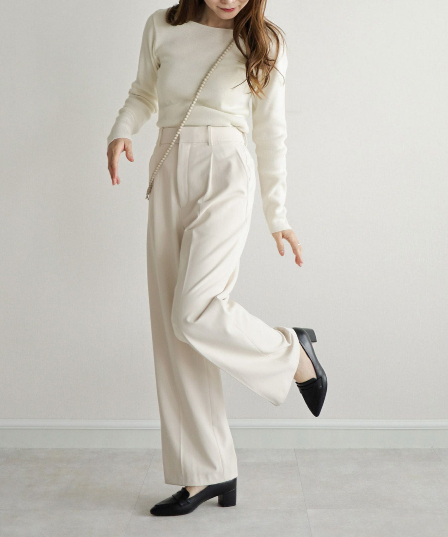 チャンキーヒールポインテッドトゥローファーパンプス 一部4月上旬入荷