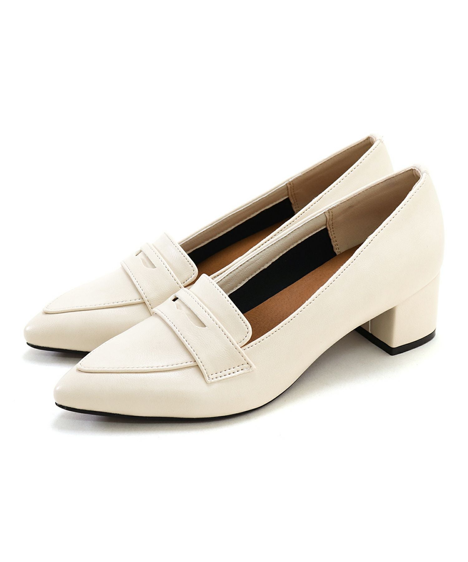 チャンキーヒールポインテッドトゥローファーパンプス 一部4月上旬入荷予定