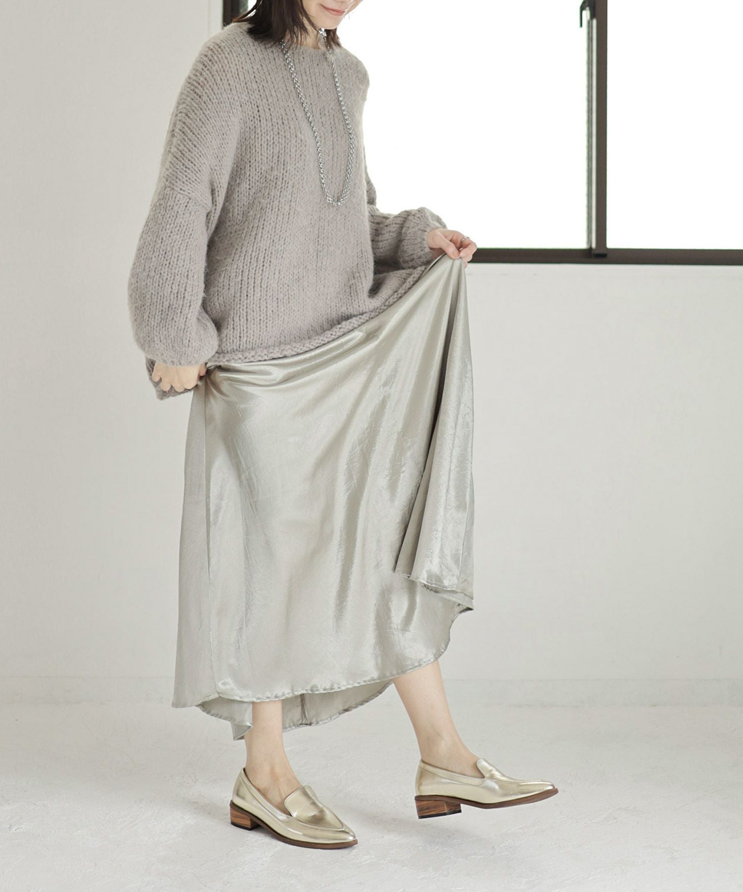 ウッドヒールのアーモンドトゥローファーパンプス　一部4月上旬・4月末～5月上旬入荷予定