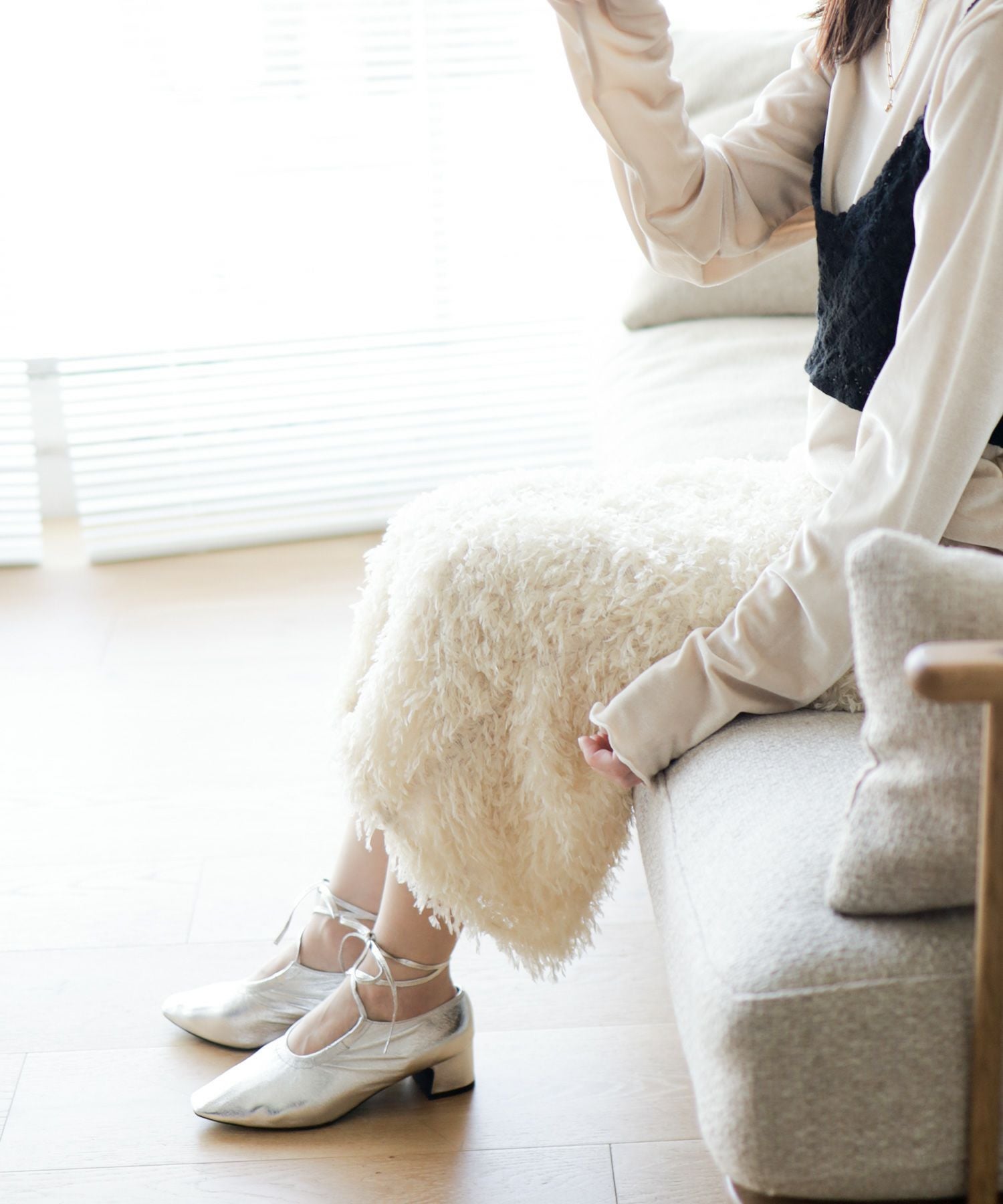 スクエアトゥレースアップパンプス