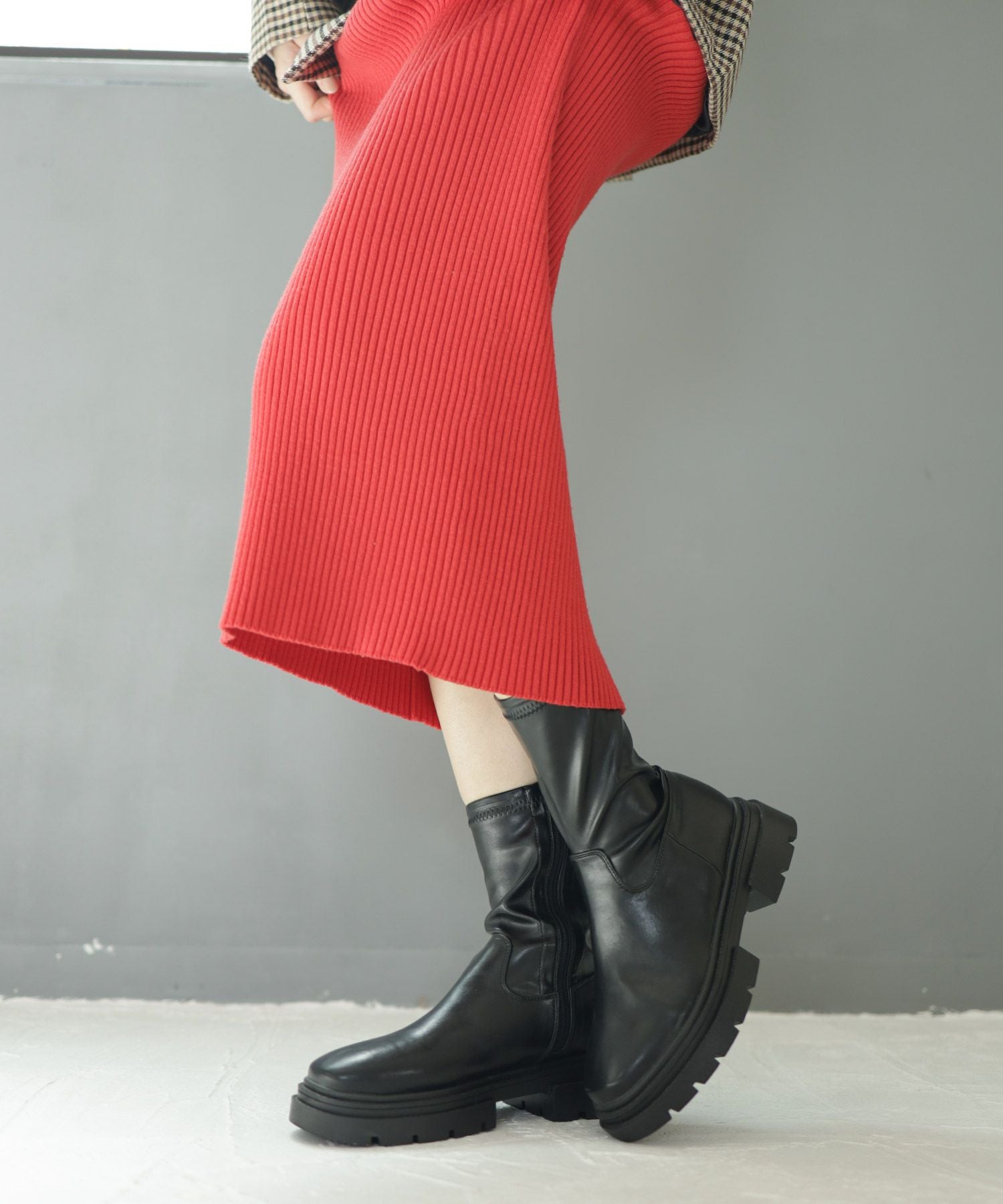 ボリュームトラックソール厚底ストレッチショートブーツ【公式ショップ・ZOZOTOWN・Amazon限定販売アイテム】▲返品不可