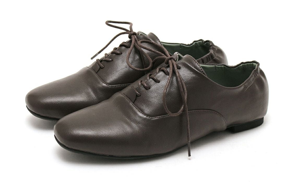 【4E幅広・大きいサイズ】スクエアトゥフラットレースアップパンプス ▲返品不可