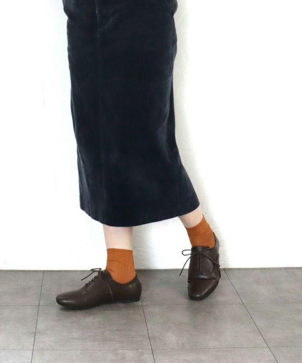 【4E幅広・大きいサイズ】スクエアトゥフラットレースアップパンプス ▲返品不可