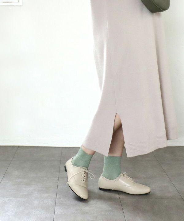 【4E幅広・大きいサイズ】スクエアトゥフラットレースアップパンプス ▲返品不可