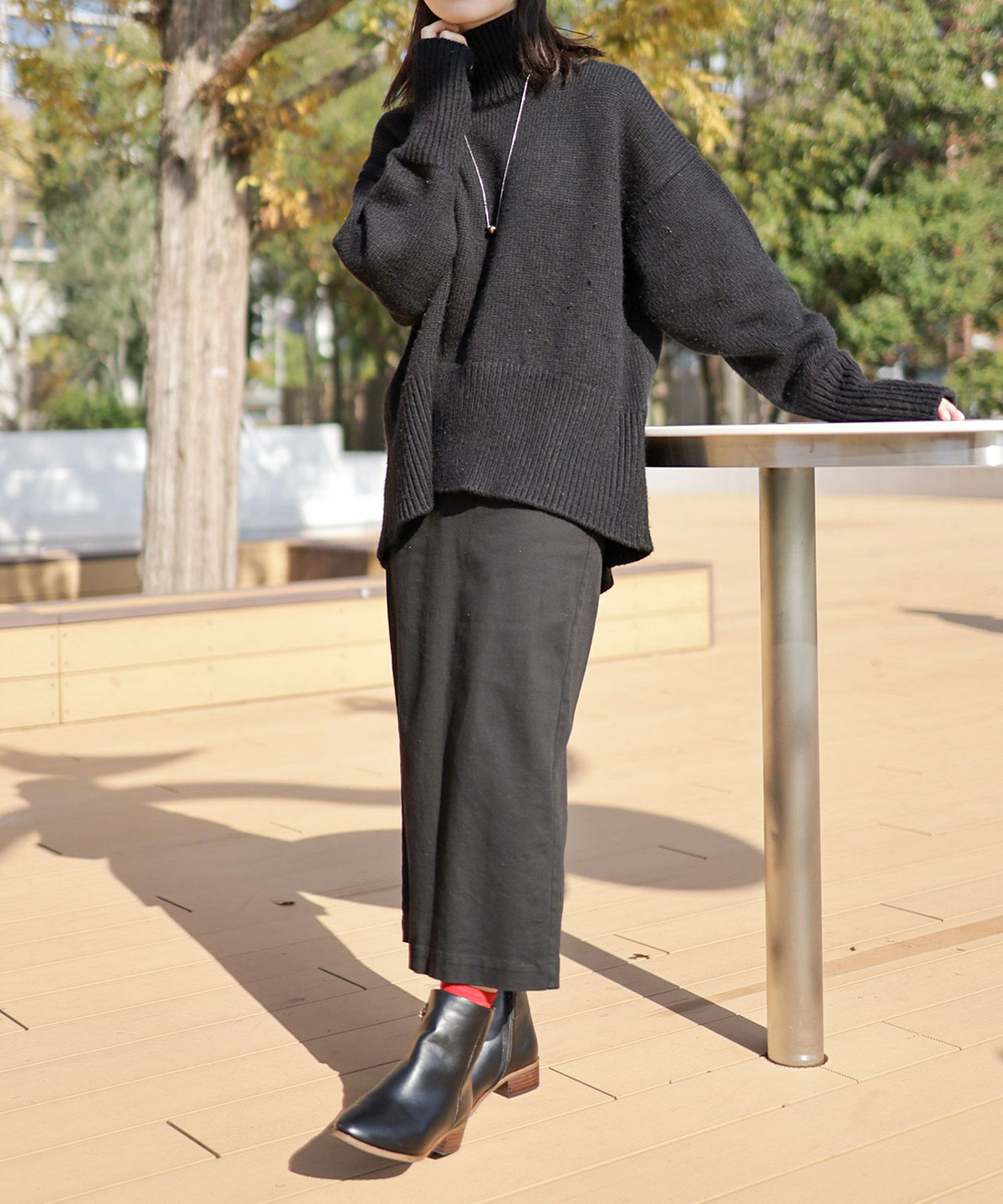 内側ファーのウッドヒールショートブーツ