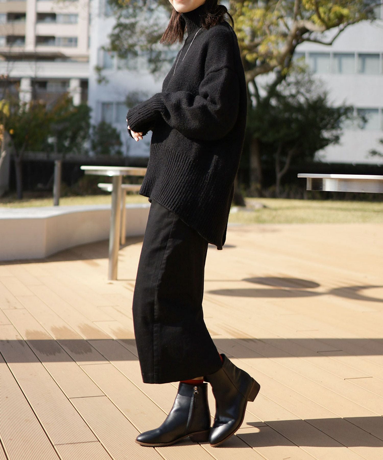 内側ファーのウッドヒールショートブーツ