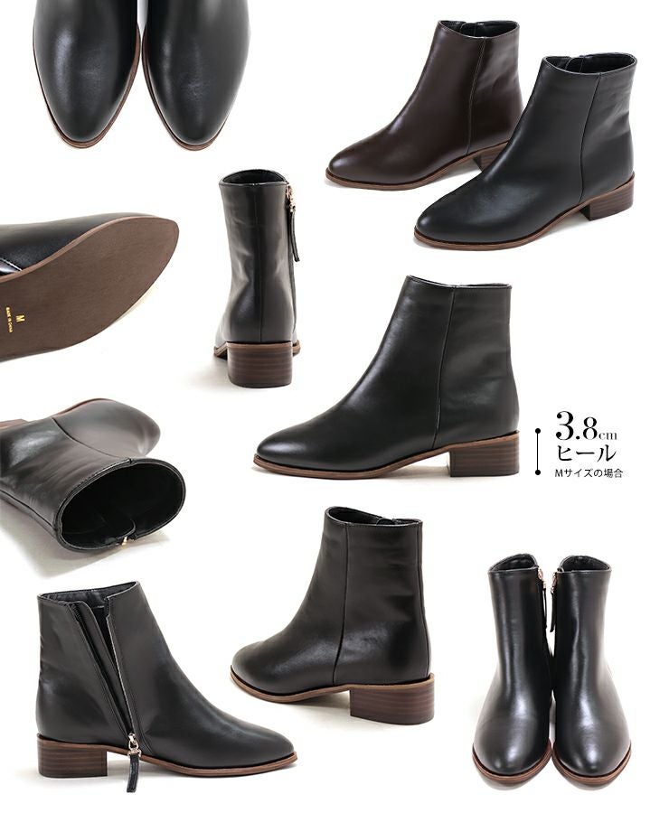 内側ファーのウッドヒールショートブーツ