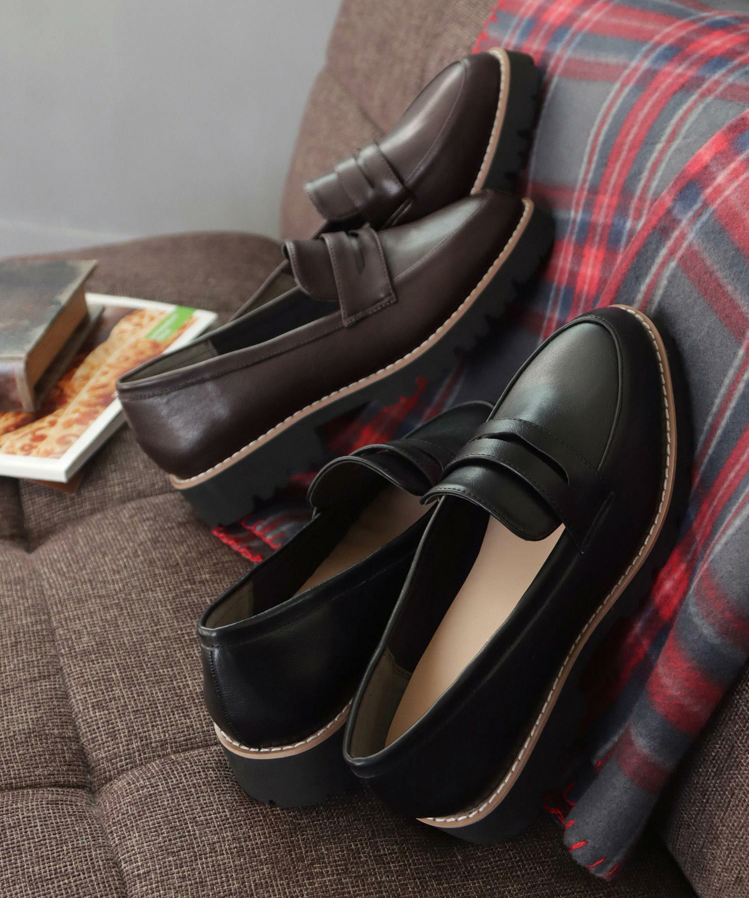 【4E幅広・大きいサイズ】厚底ローファー ▲返品不可