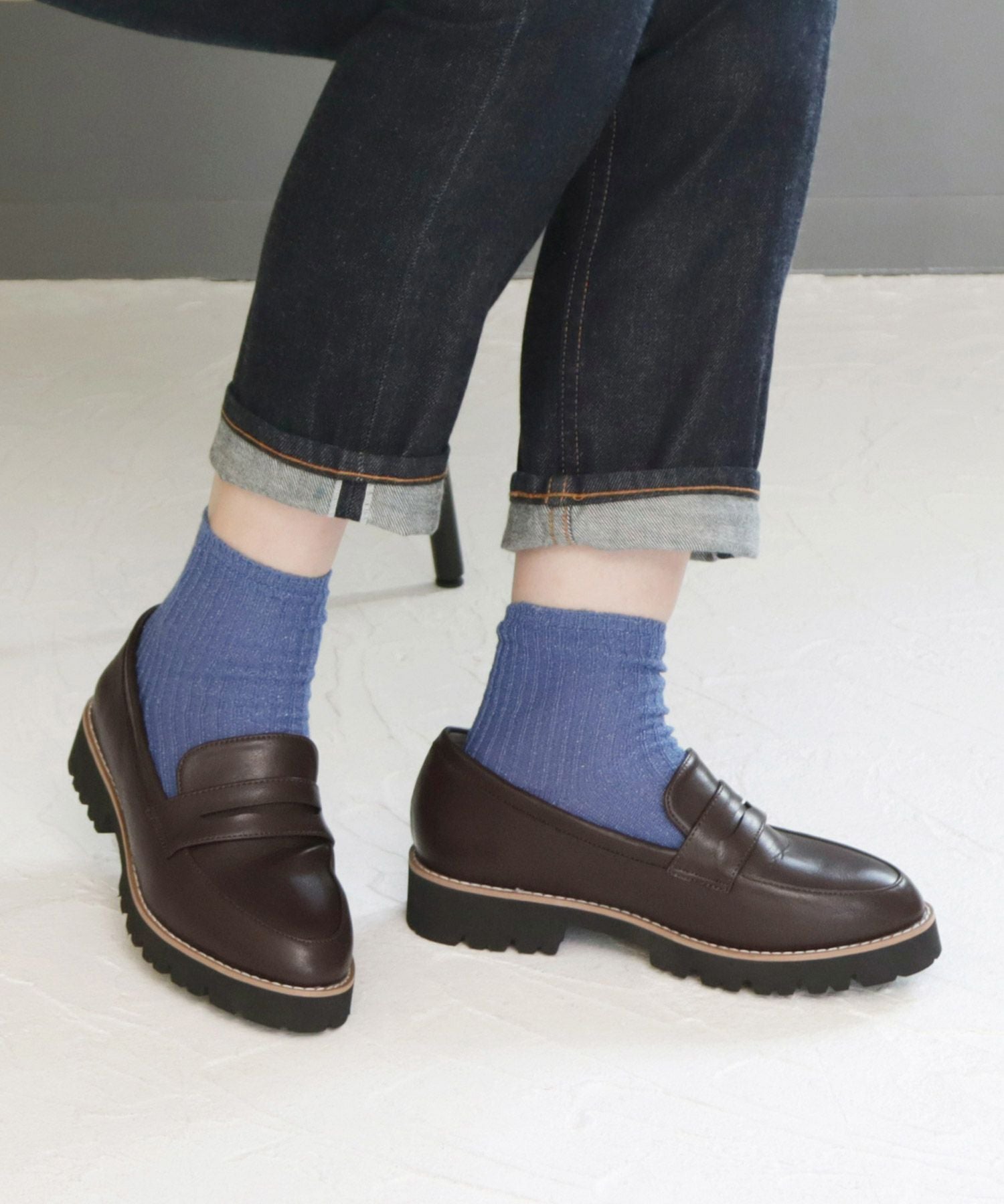 【4E幅広・大きいサイズ】厚底ローファー ▲返品不可