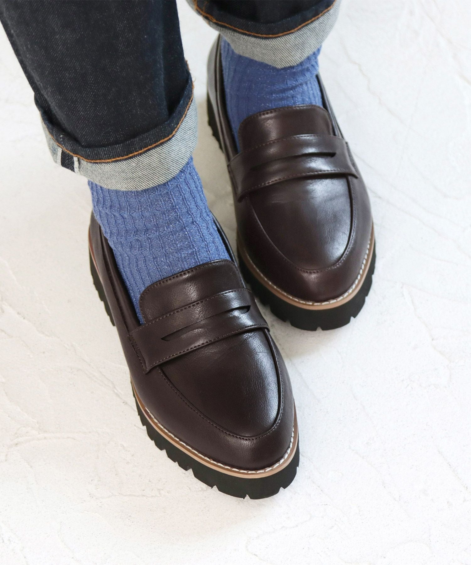 【4E幅広・大きいサイズ】厚底ローファー ▲返品不可