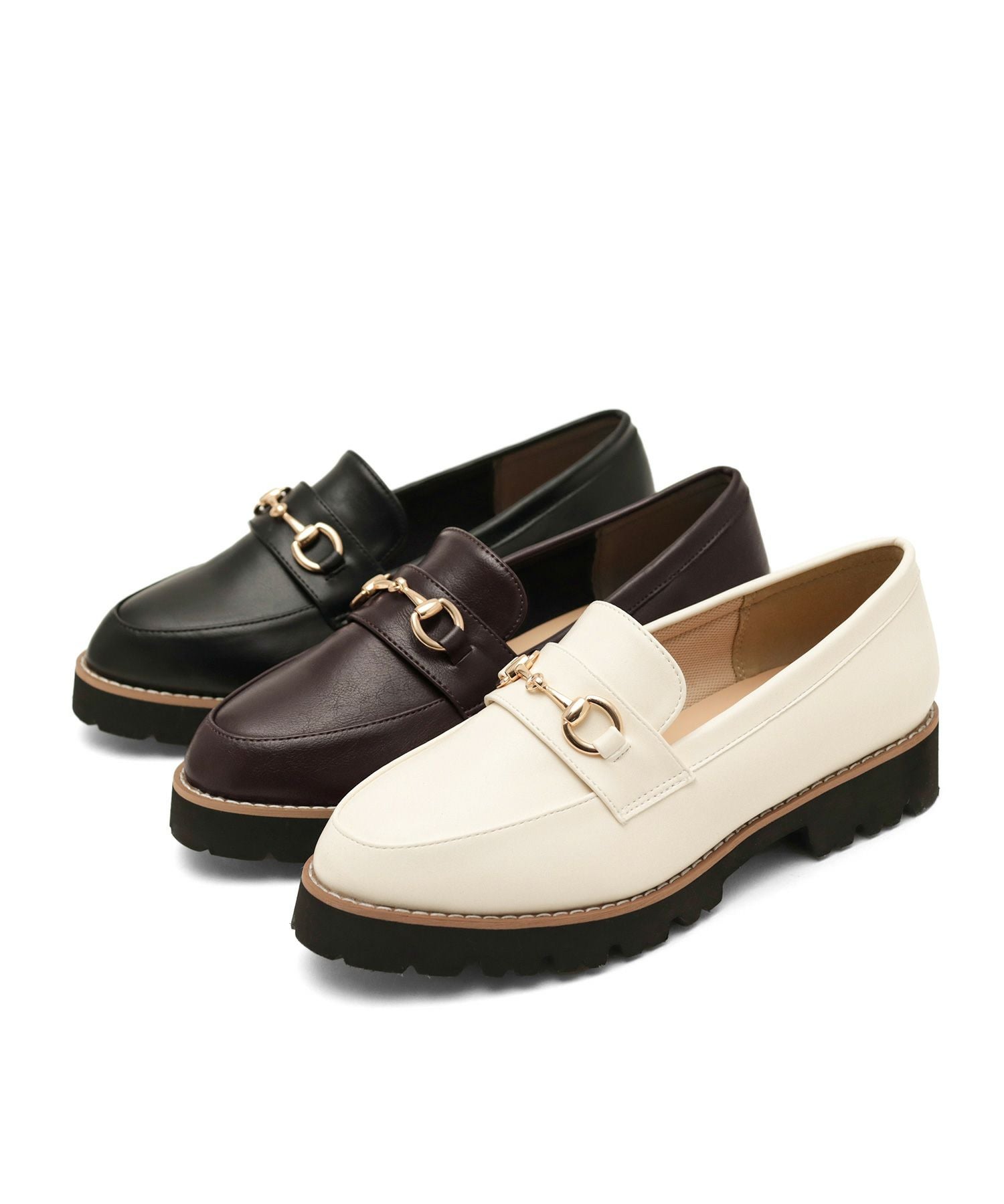 【4E幅広・大きいサイズ】ビットモチーフ厚底ローファー