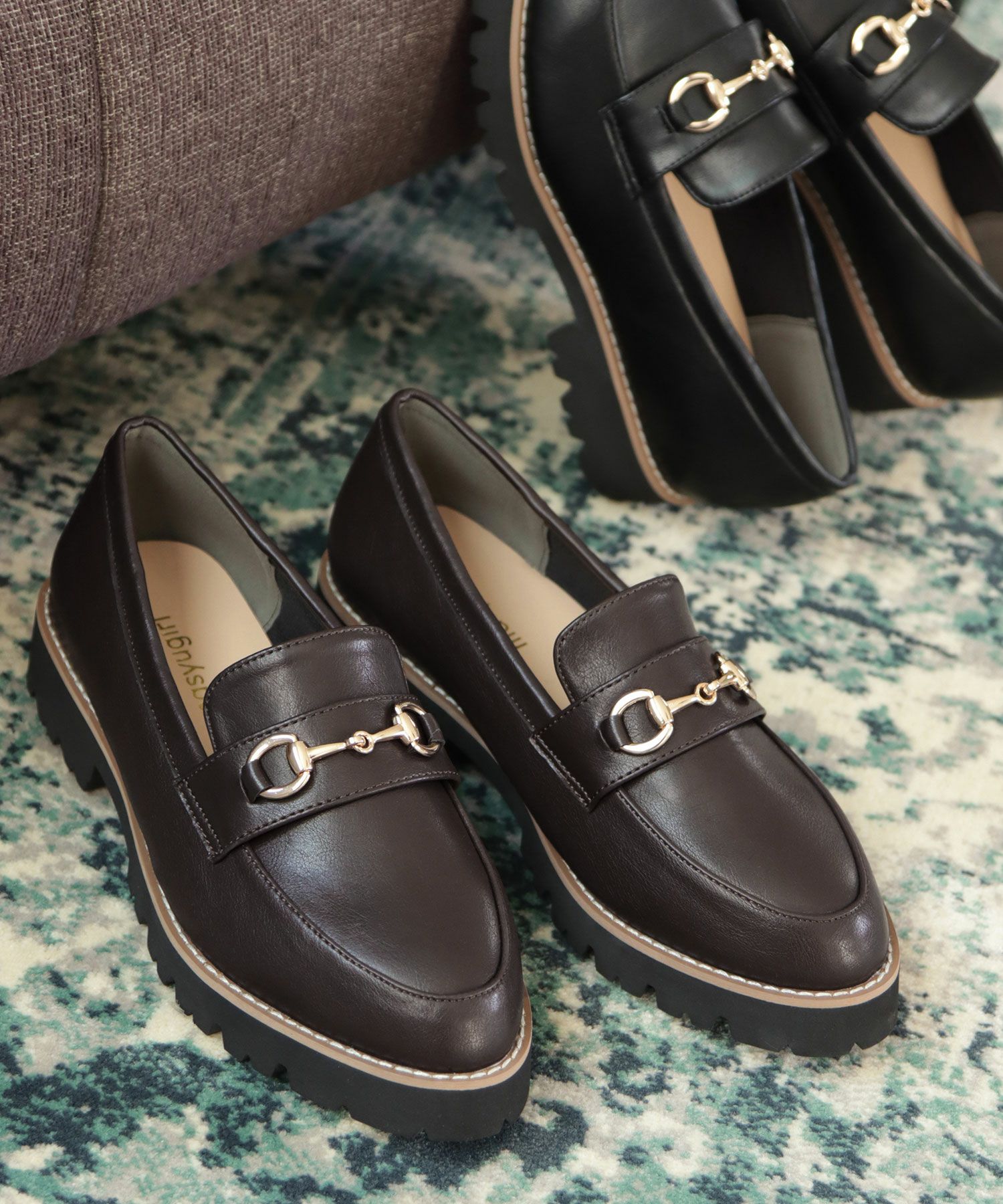 【4E幅広・大きいサイズ】ビットモチーフ厚底ローファー