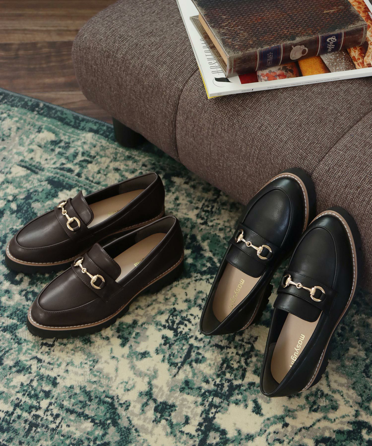 【4E幅広・大きいサイズ】ビットモチーフ厚底ローファー