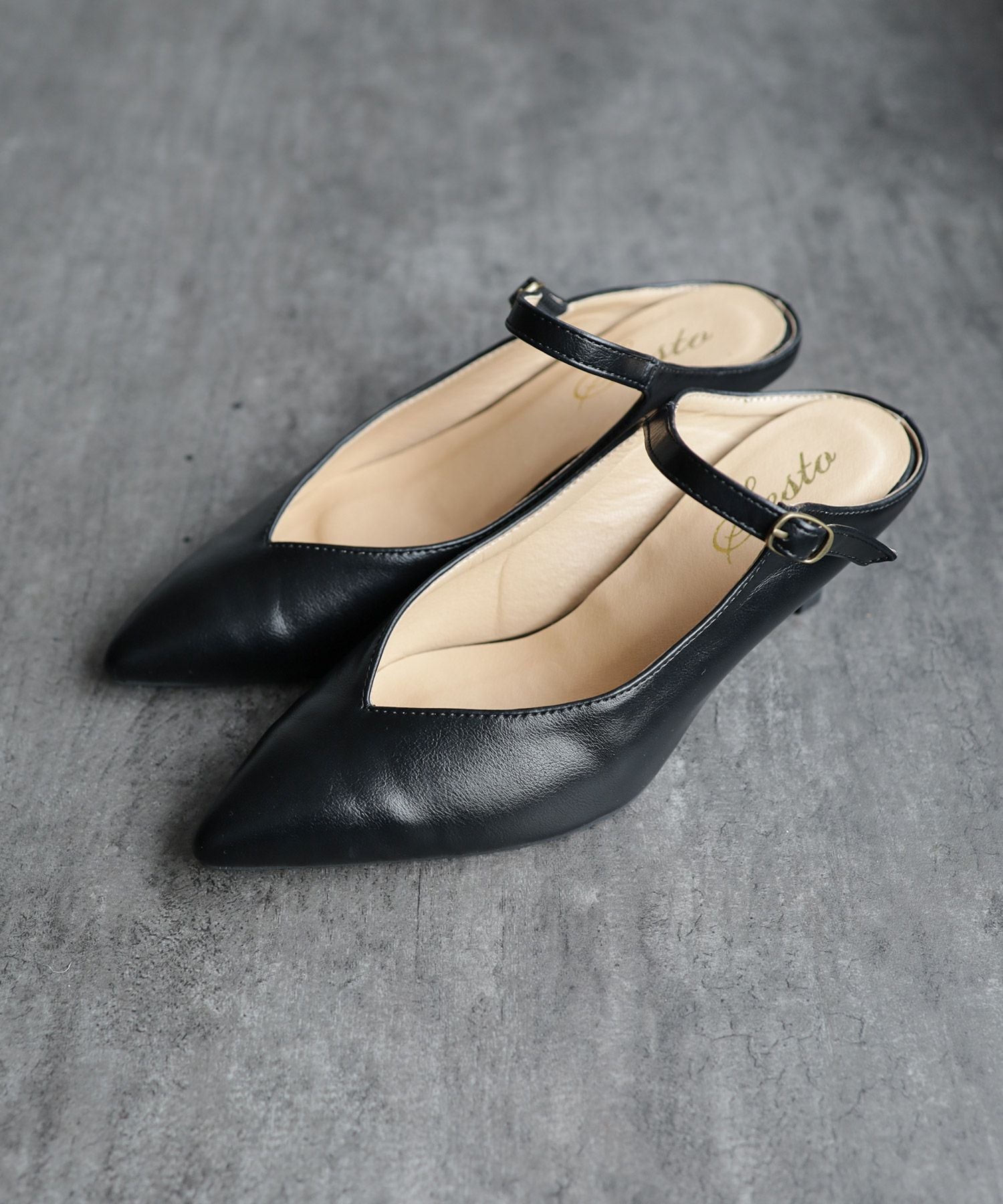 5cmヒールポインテッドトゥメリージェーンミュールサンダル Newカラー