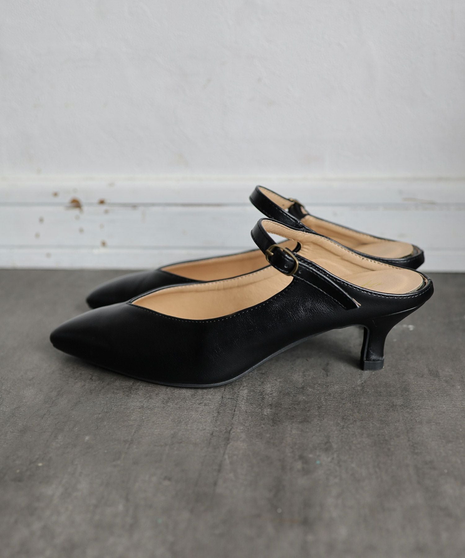 5cmヒールポインテッドトゥメリージェーンミュールサンダル Newカラー