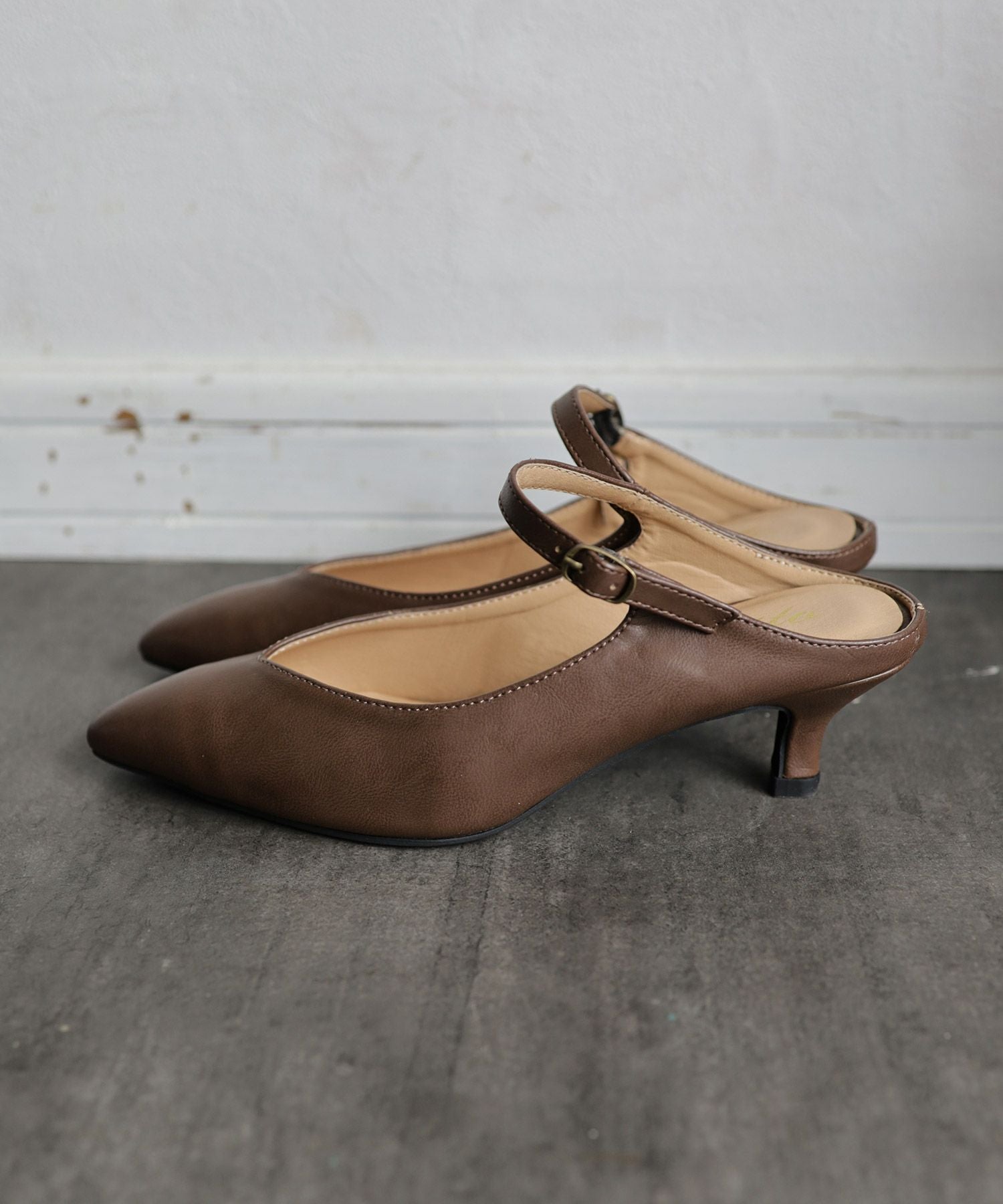 5cmヒールポインテッドトゥメリージェーンミュールサンダル Newカラー