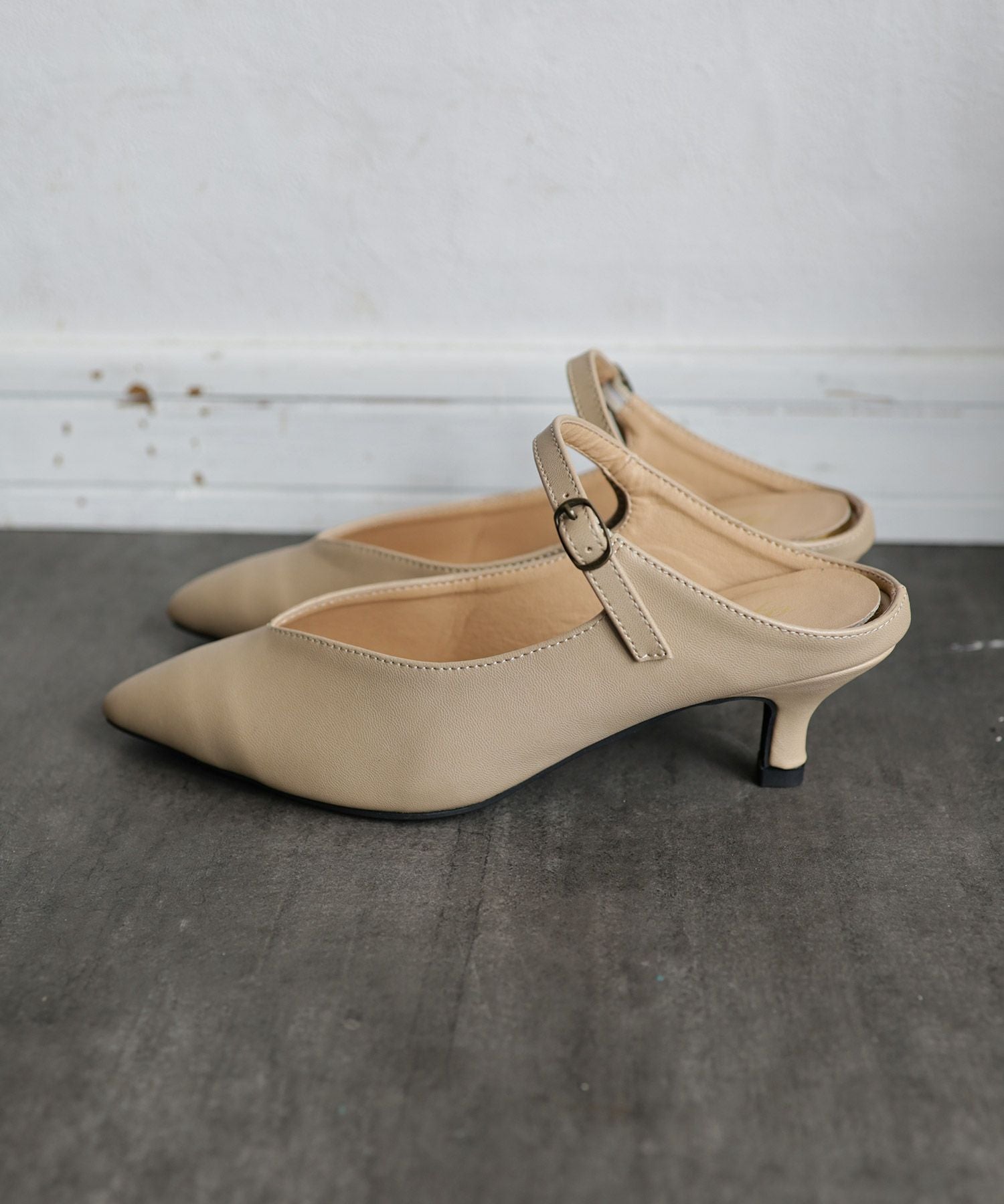 5cmヒールポインテッドトゥメリージェーンミュールサンダル Newカラー