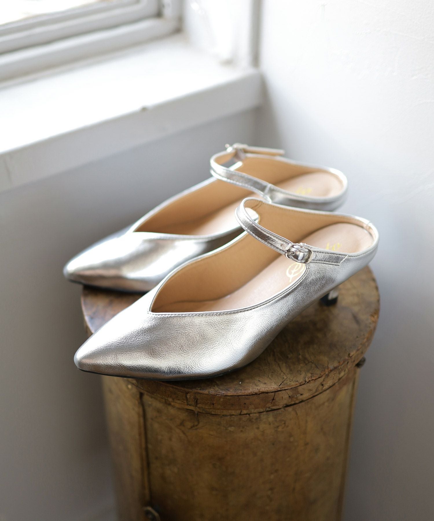 5cmヒールポインテッドトゥメリージェーンミュールサンダル Newカラー