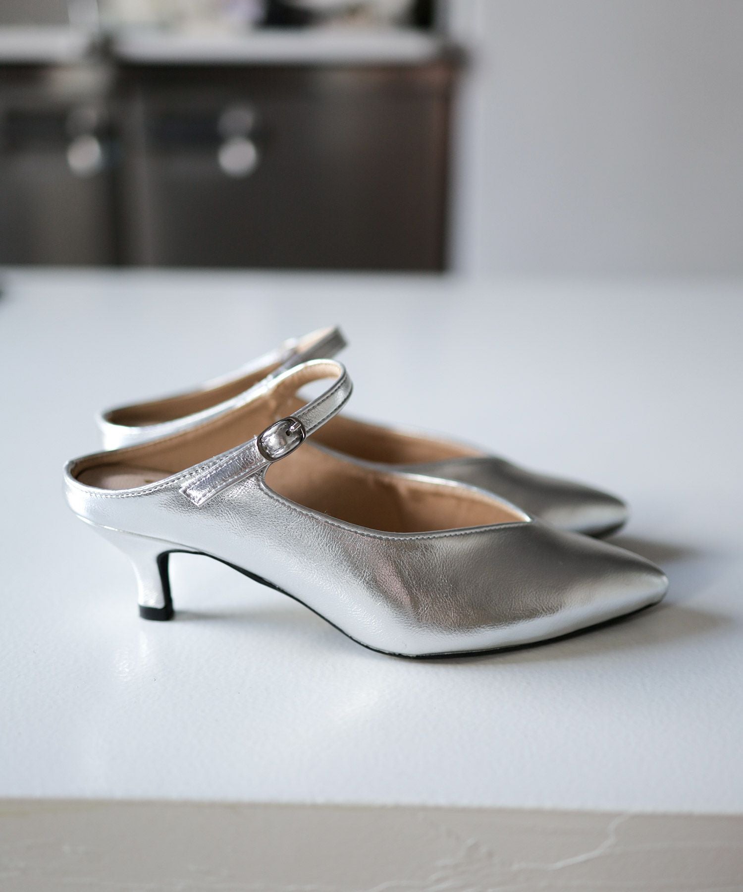 5cmヒールポインテッドトゥメリージェーンミュールサンダル Newカラー