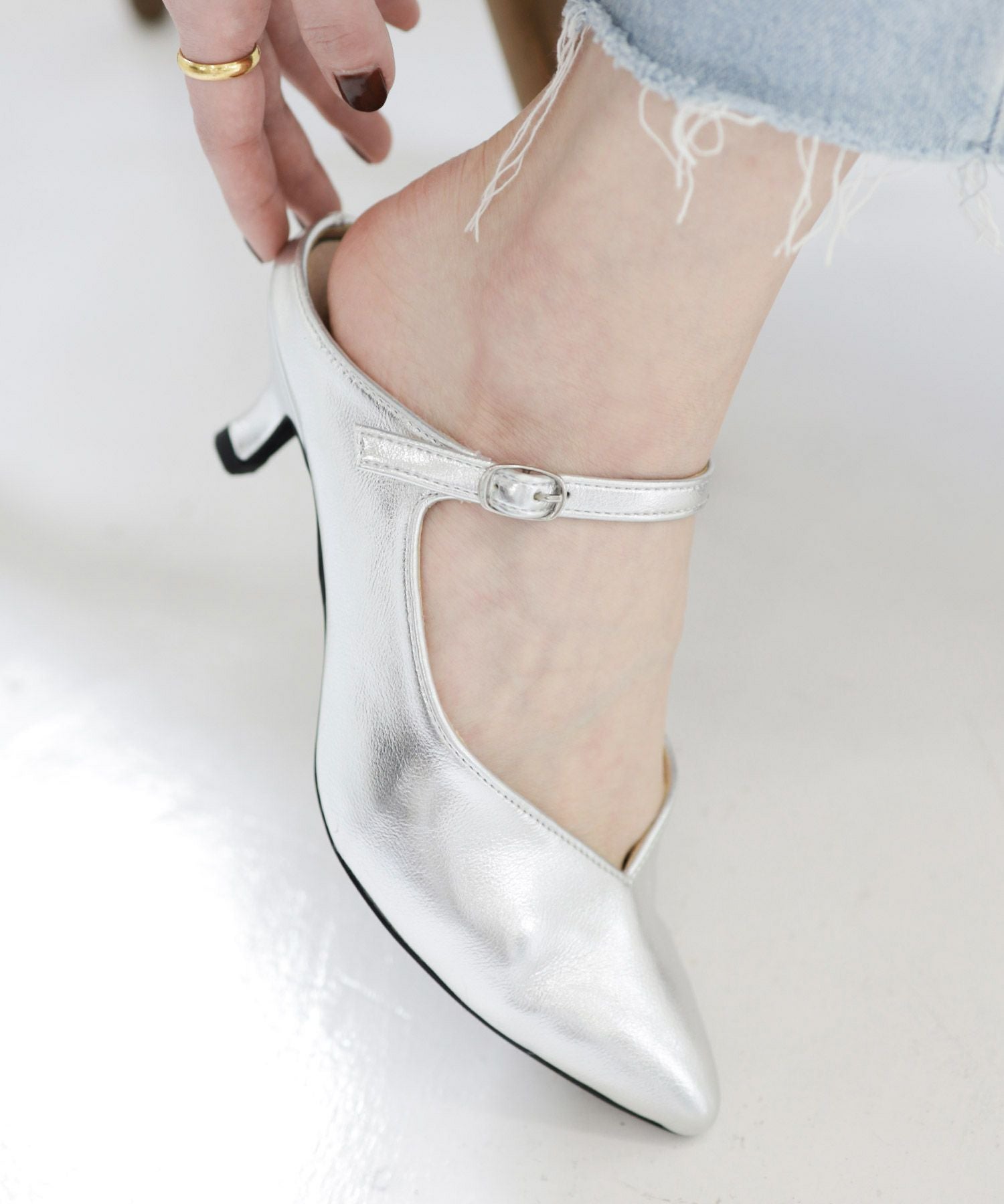 5cmヒールポインテッドトゥメリージェーンミュールサンダル Newカラー