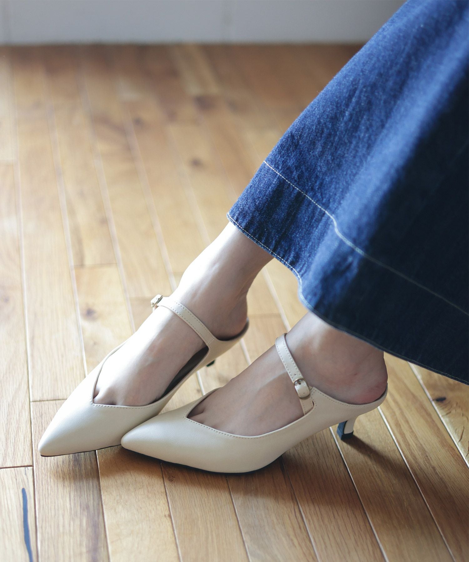 5cmヒールポインテッドトゥメリージェーンミュールサンダル Newカラー