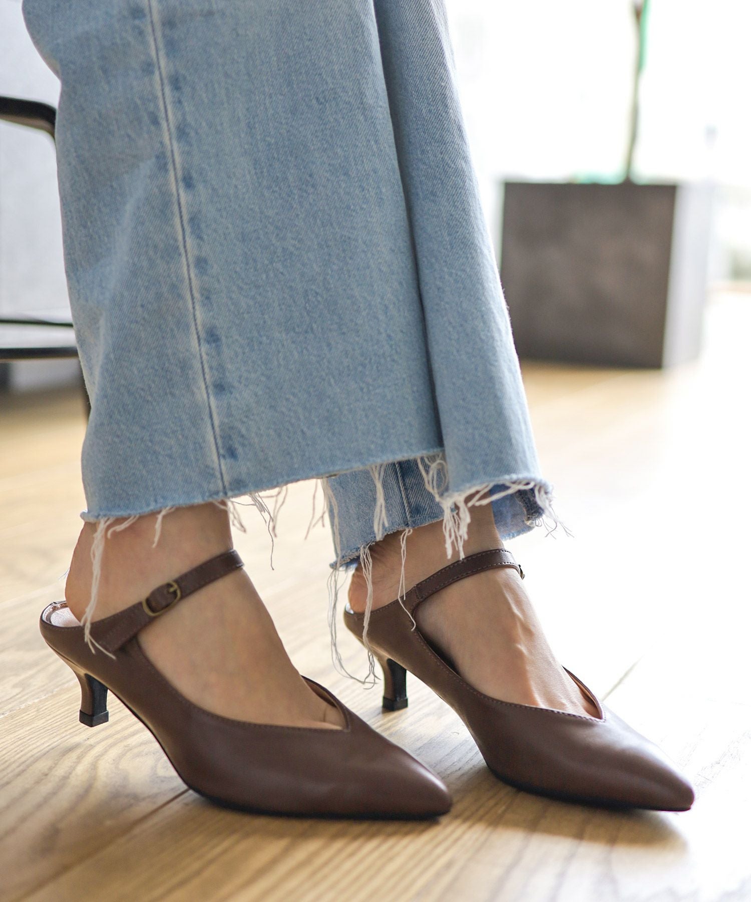 5cmヒールポインテッドトゥメリージェーンミュールサンダル Newカラー