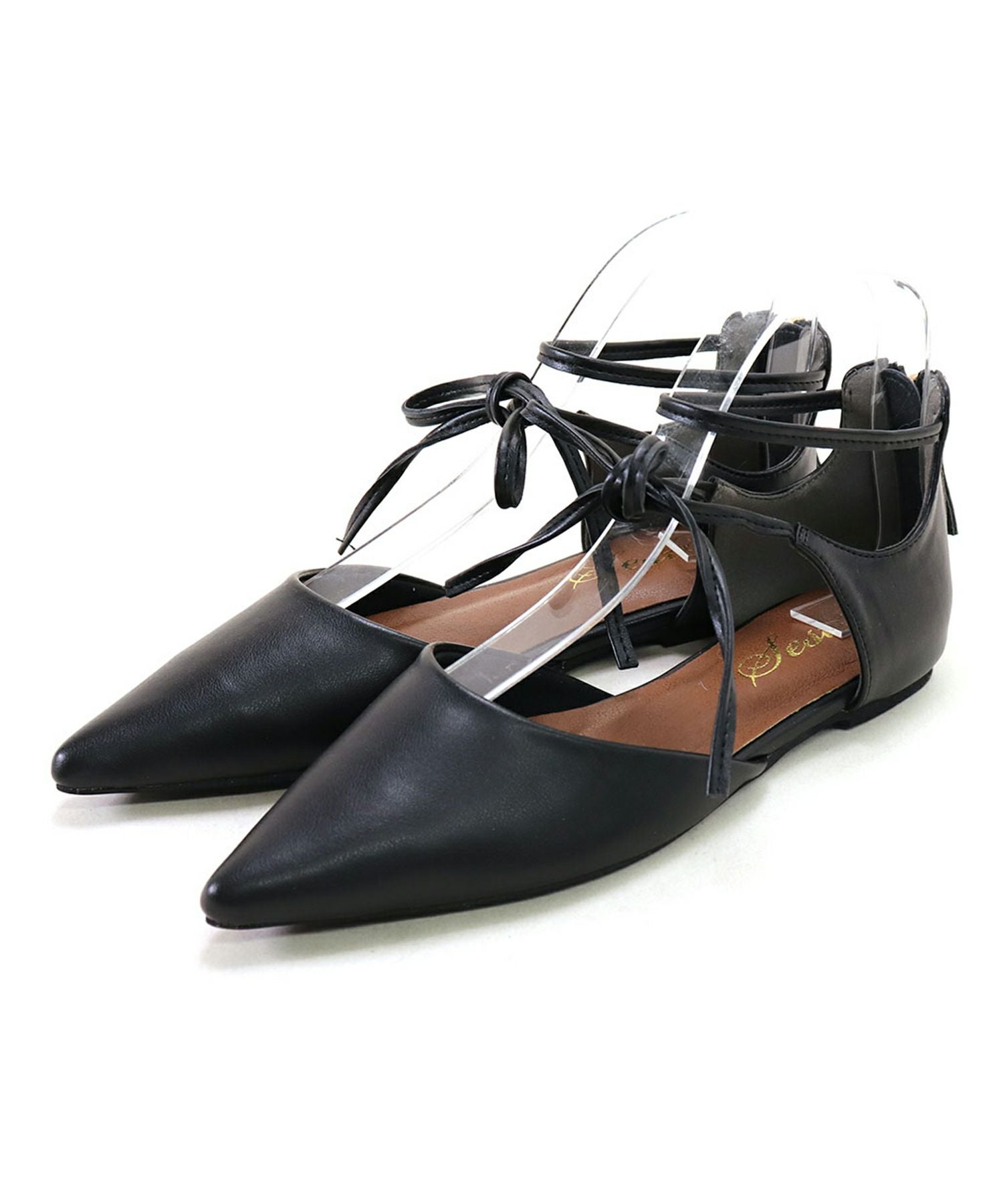 バックファスナー付きポインテッドトゥレースアップフラットパンプス 一部4月下旬入荷予定